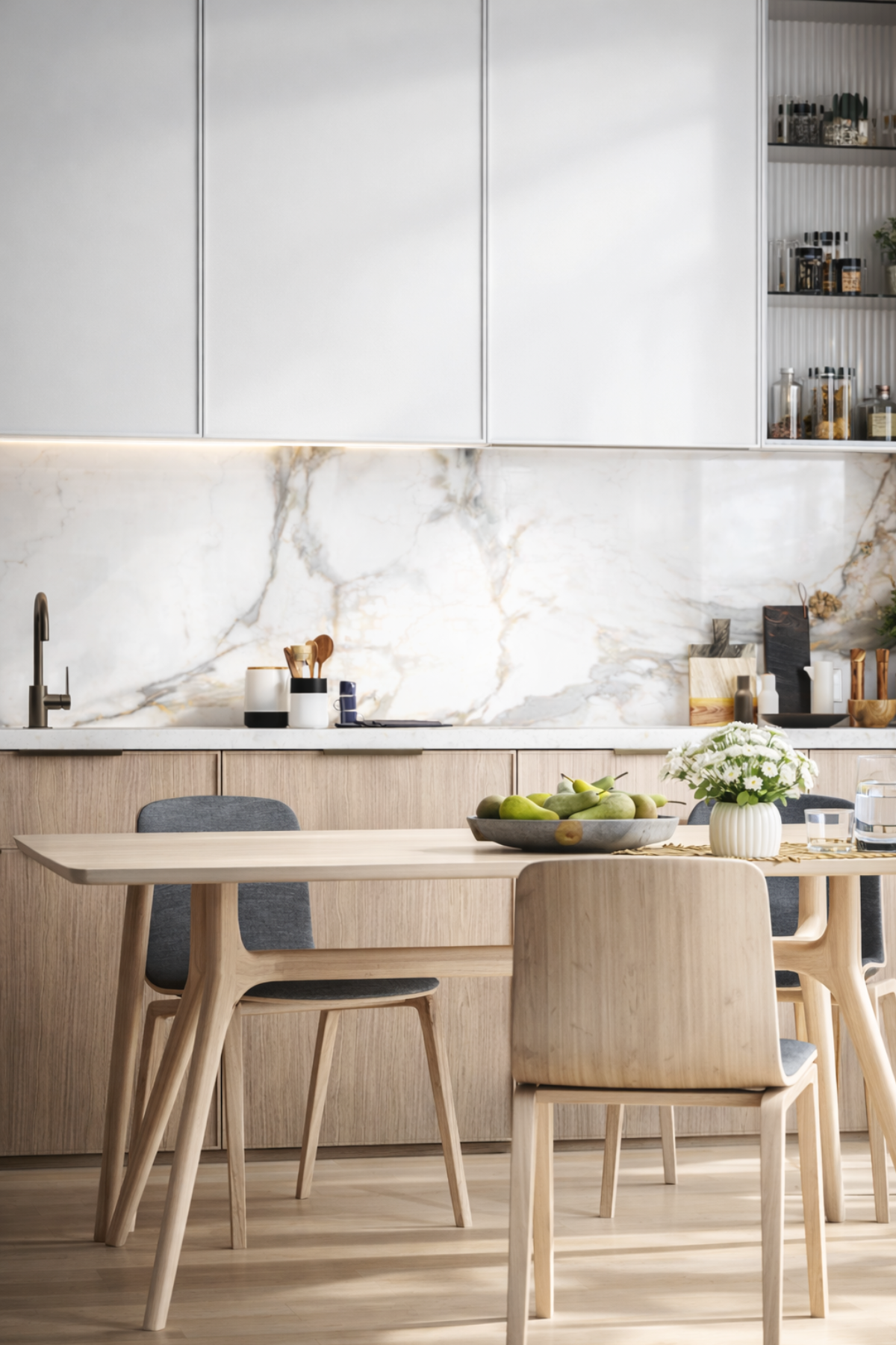 2'li Beyaz-Kahverengi Mutfak Duvar Kaplama Pvc Panel 61X244 cm Dekoryap