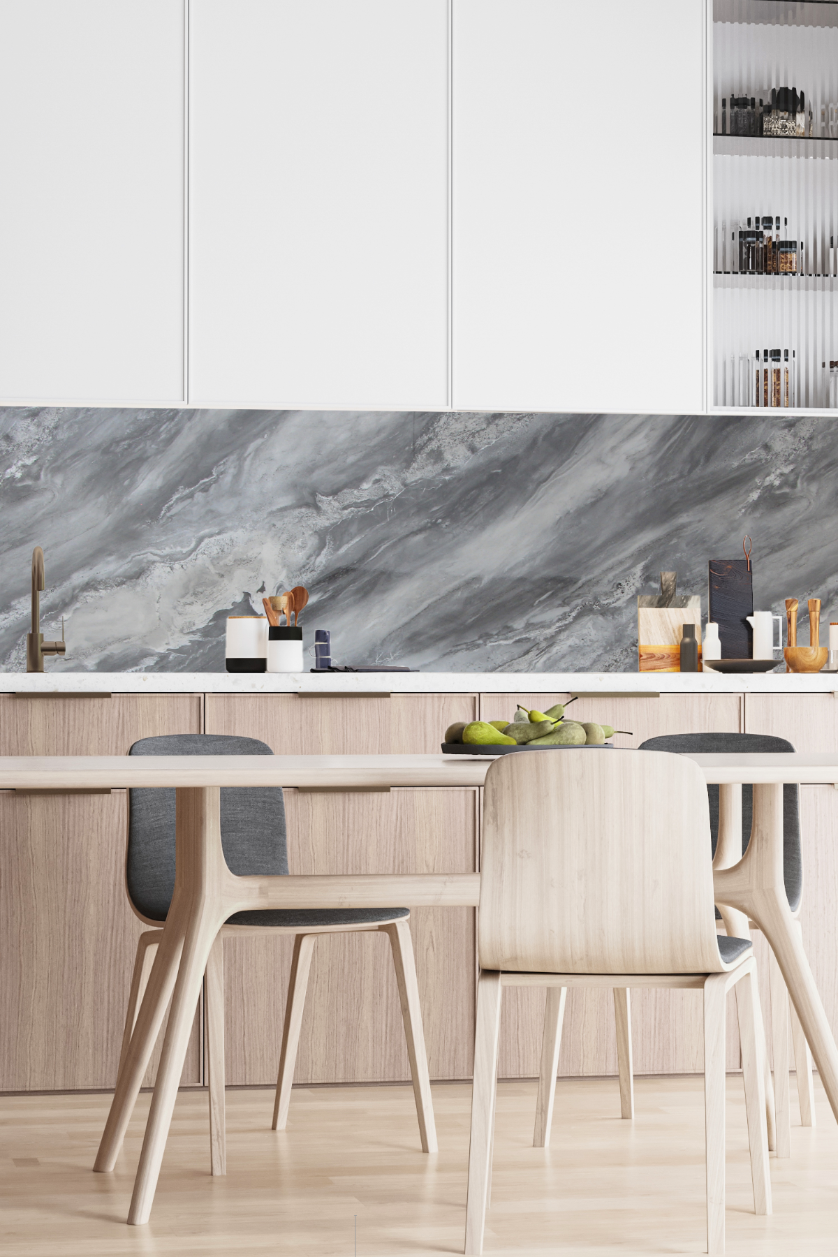 2'li Gri Mermer Desenli Mutfak Duvar Kaplama Pvc Panel 61X244 cm - Dekoryap