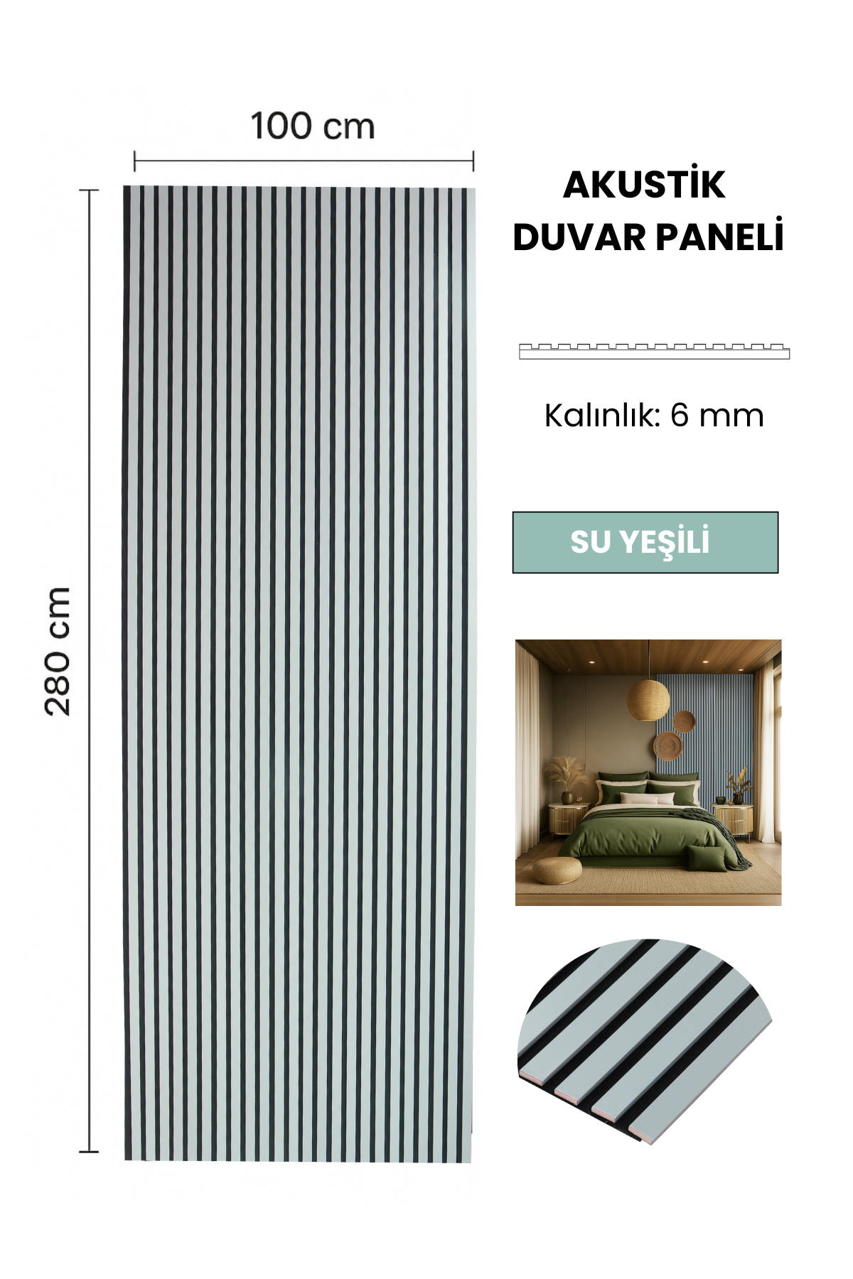 SU YEŞİLİ Akustik Panel 100 x 280 CM