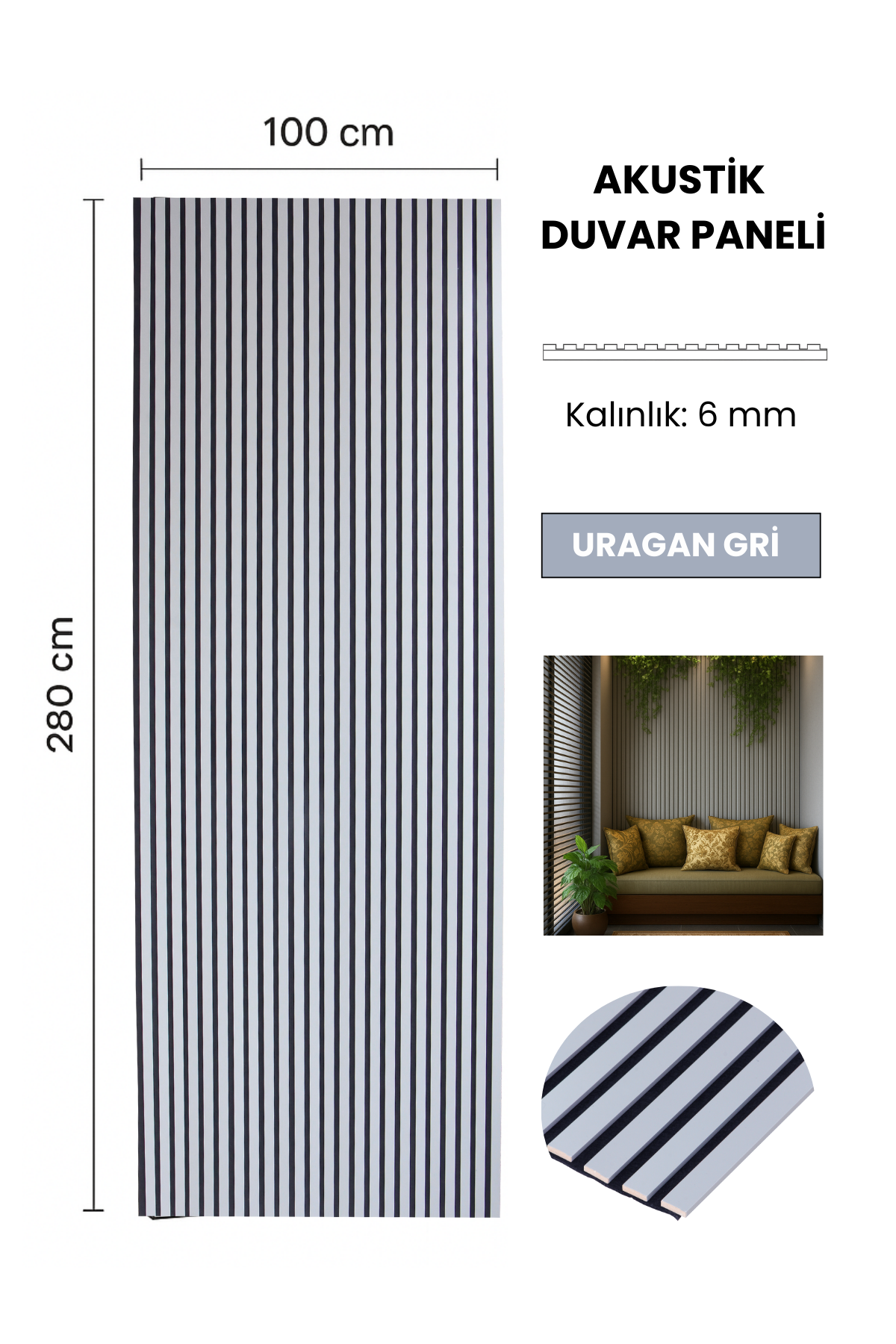 GRİ Akustik Panel 100 x 280 CM
