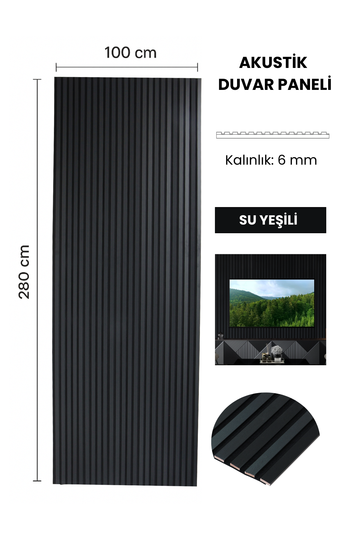 SİYAH Akustik Panel 100 x 280 CM