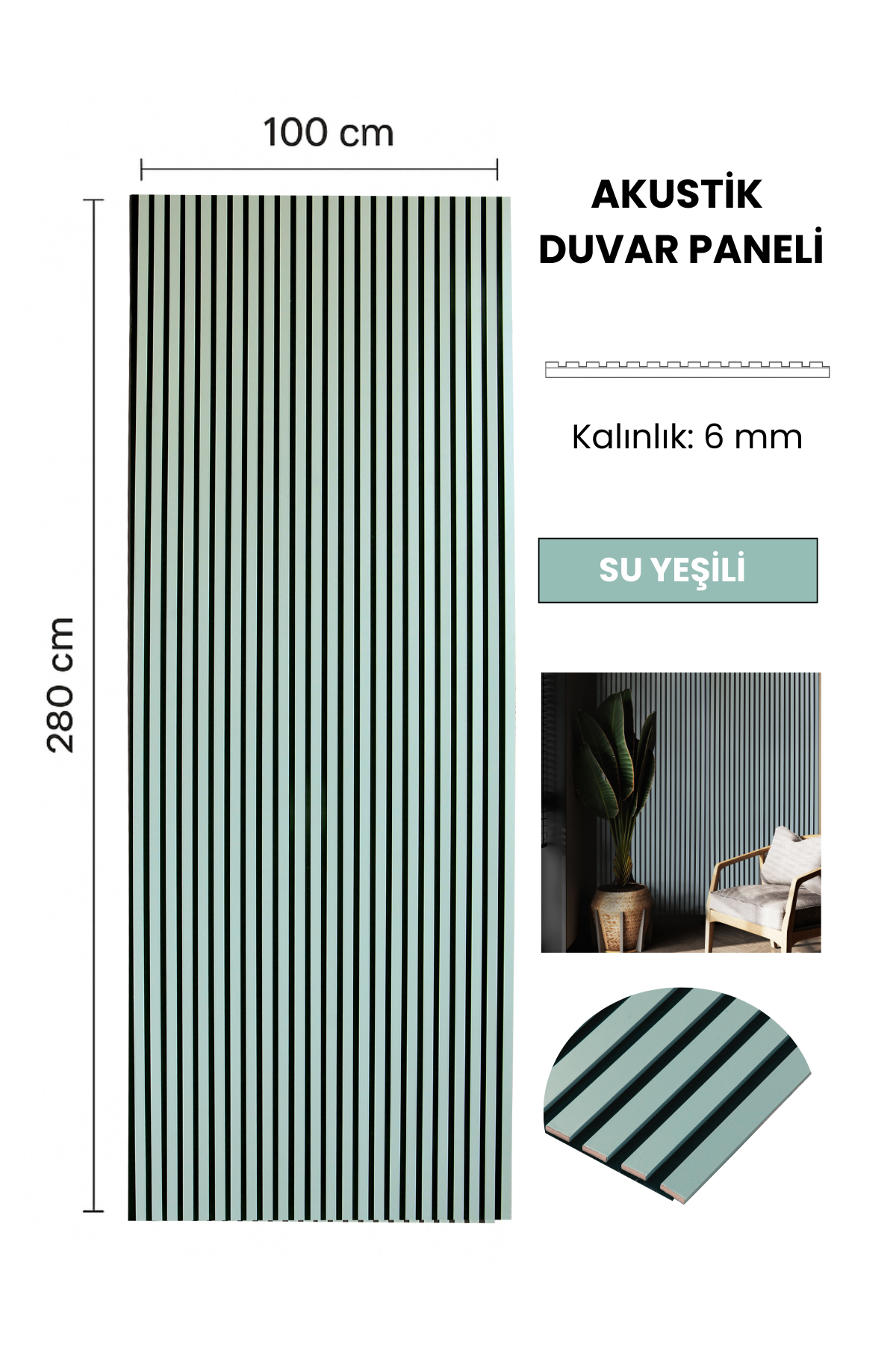 SU YEŞİLİ Akustik Panel 100 x 280 CM