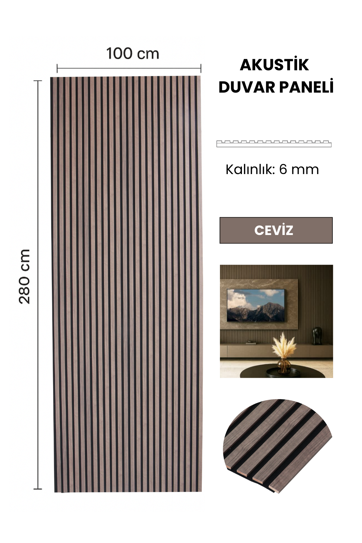 CEVİZ Akustik Panel 100 x 280 CM