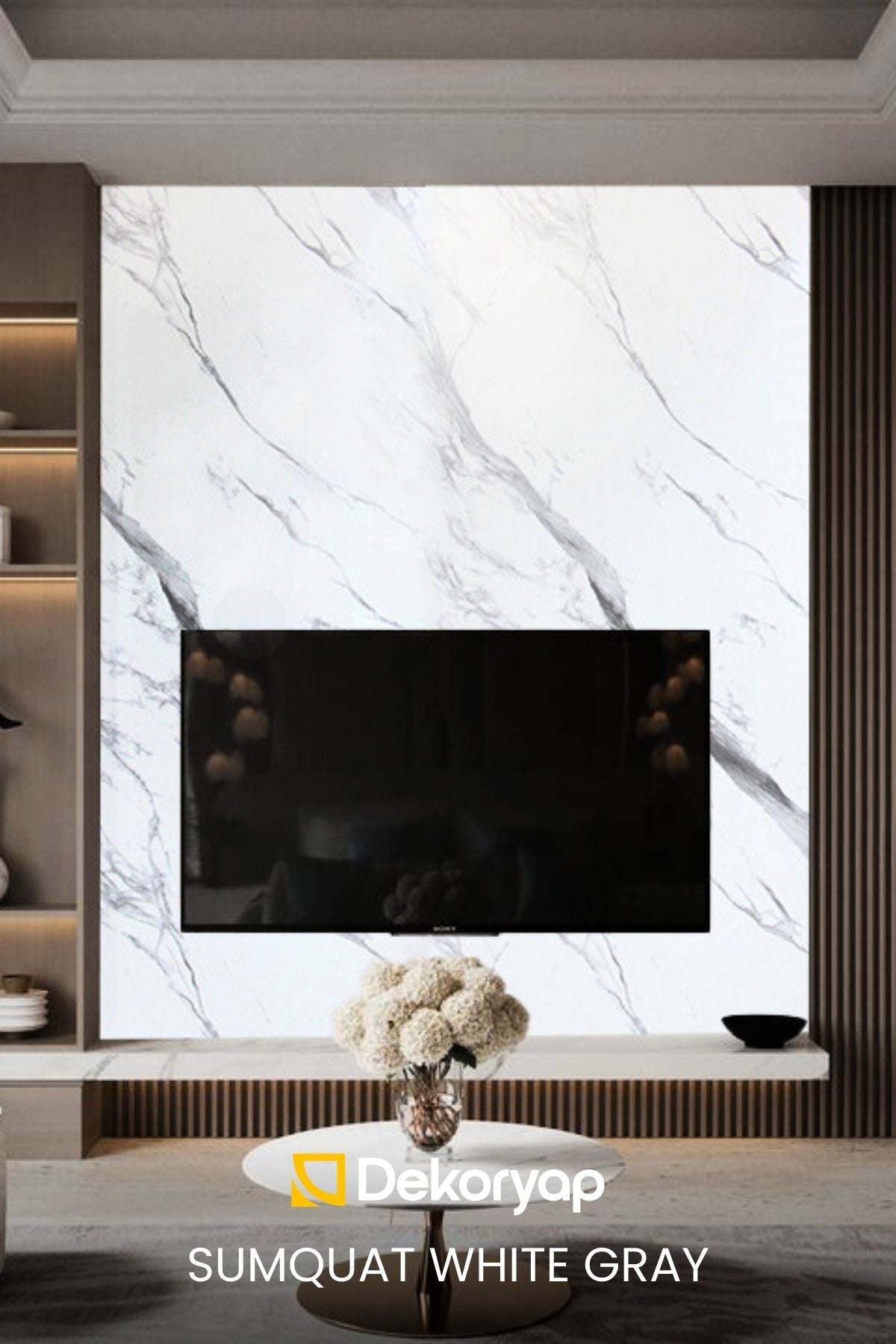 SUMQUAT WHITE GRAY Mermer Desenli PVC Panel 122 x 244 CM