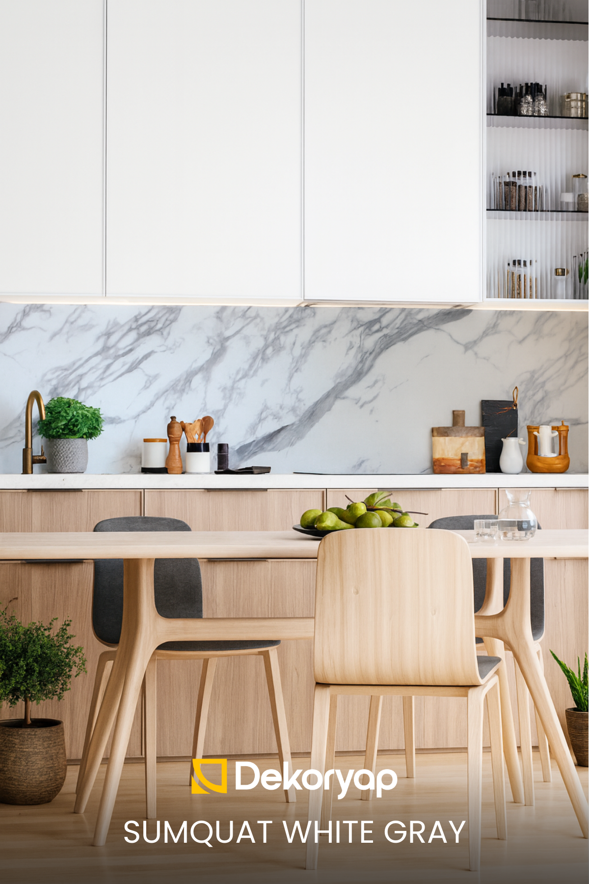 2'li Beyaz-Gri Mutfak Duvar Kaplama Pvc Panel 61X244 cm