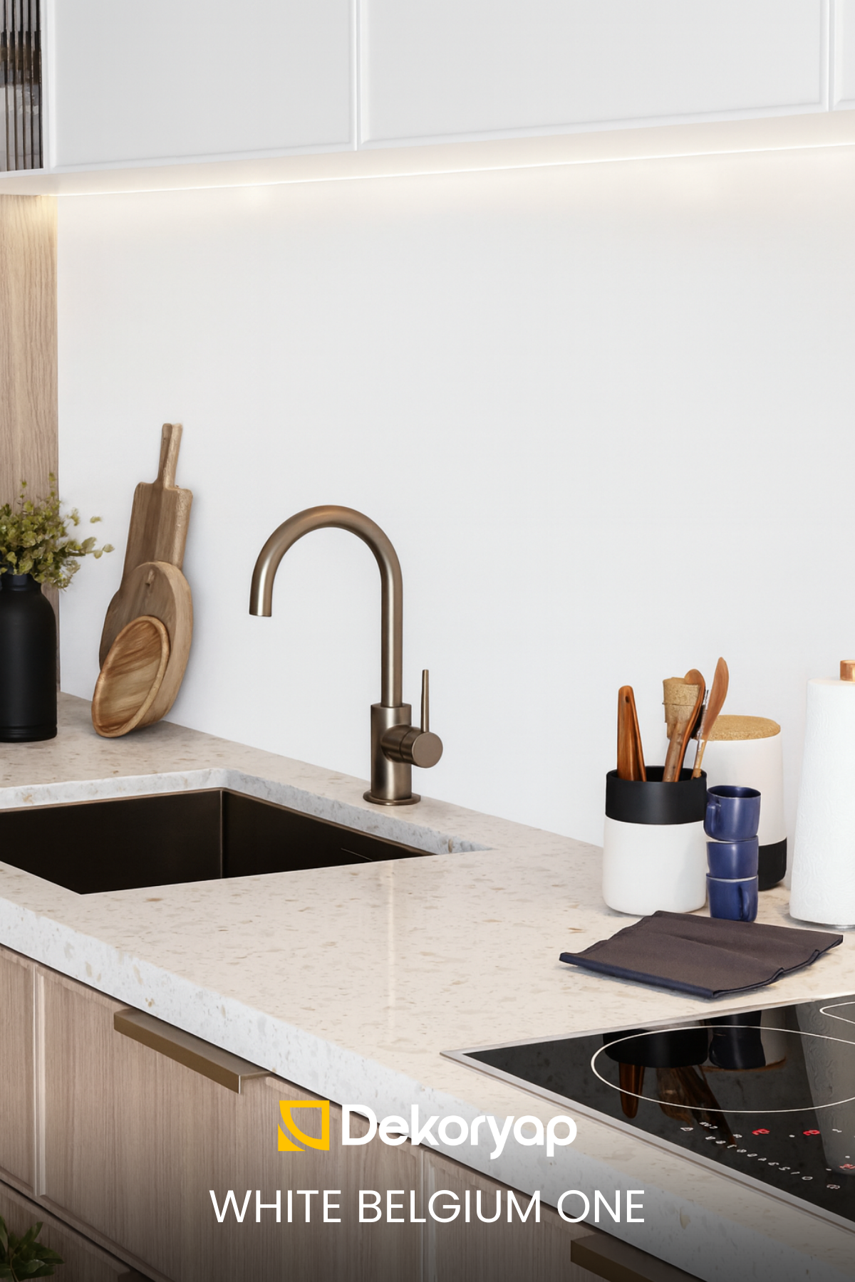 2'li Düz Beyaz Mutfak Duvar Kaplama Pvc Panel 61X244 cm