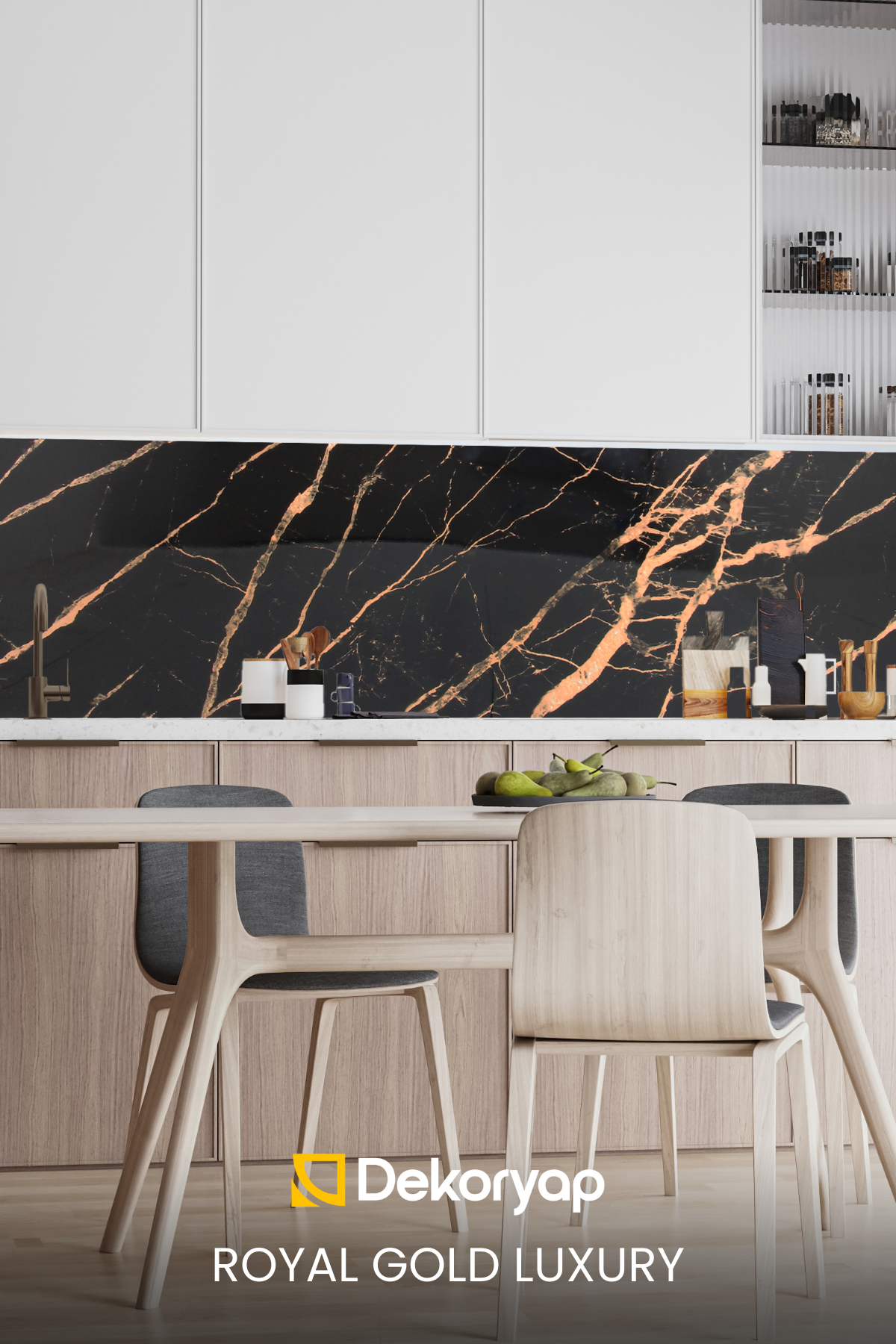 2'li Siyah Mermer Desenli Mutfak Duvar Kaplama Pvc Panel 61X244 cm