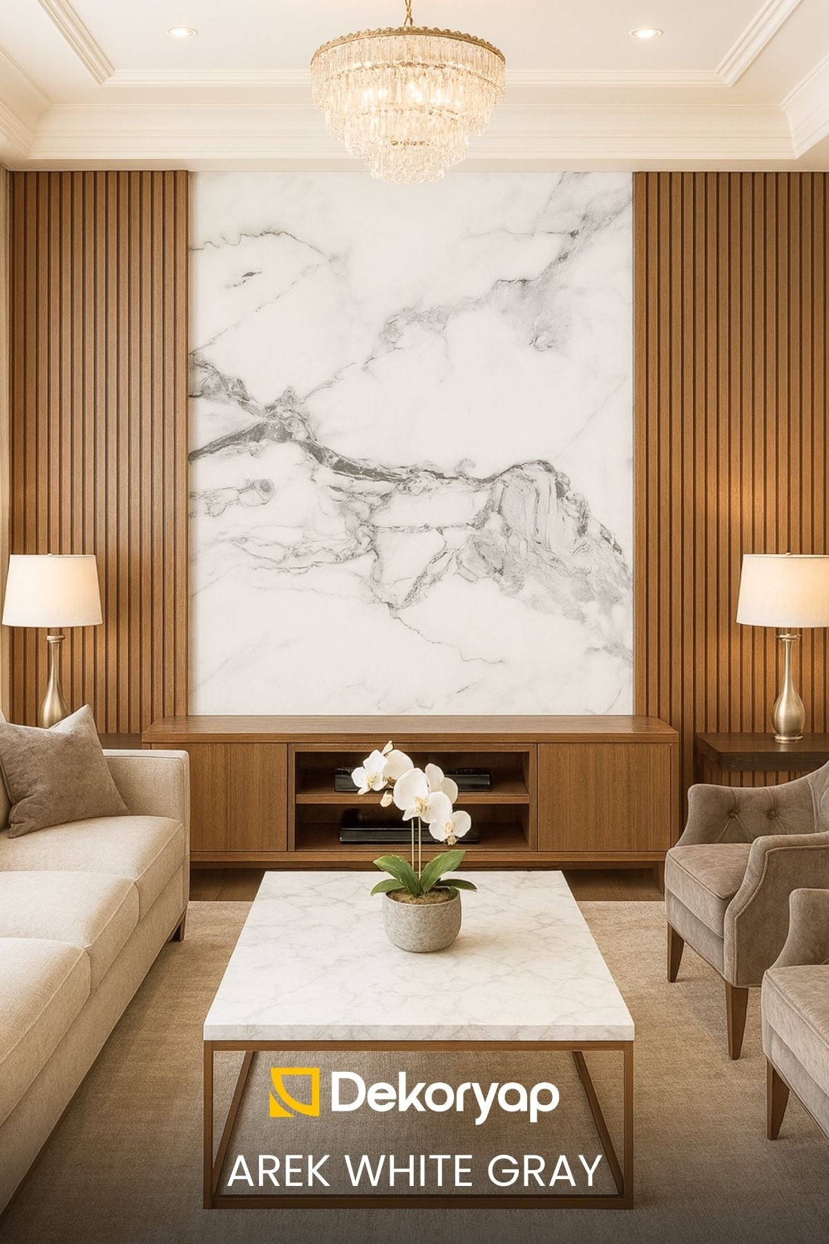 AREK WHITE GRAY Mermer Desenli PVC Panel 122 x 244 CM