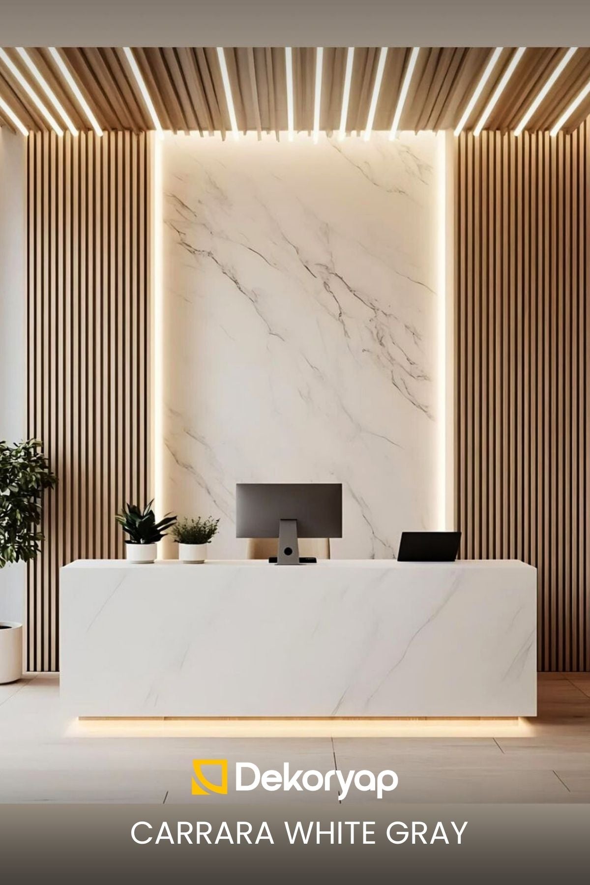 CARRARA WHITE GRAY Mermer Desenli PVC Panel 122 x 244 CM