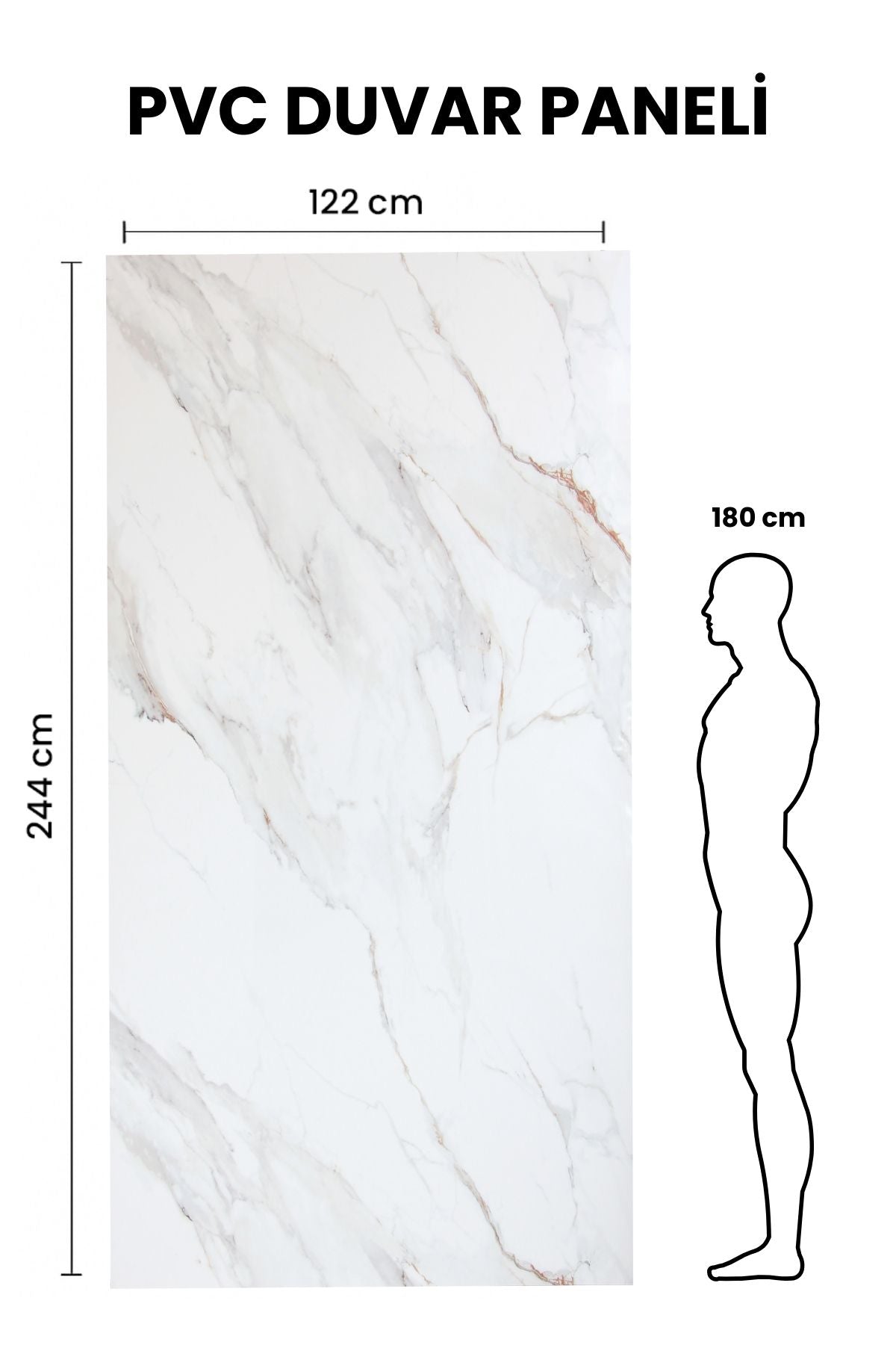 CARRARA WHITE GRAY Mermer Desenli PVC Panel 122 x 244 CM