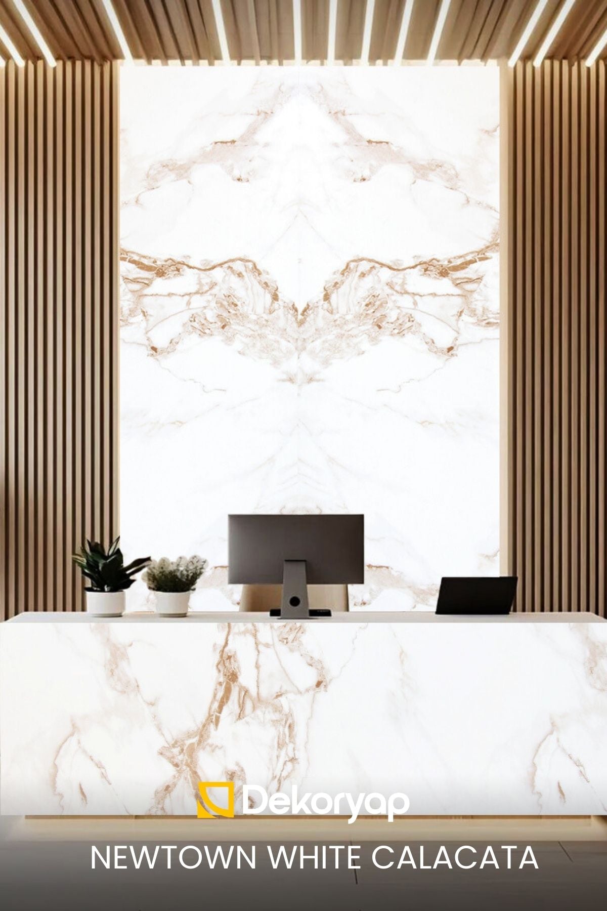 NEWTOWN WHITE CALACATA Mermer Desenli PVC Panel 122 x 244 CM