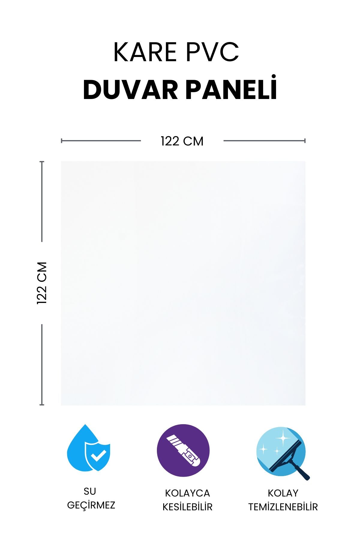WHITE BELGIUM ONE Düz Beyaz Kare Pvc Duvar Paneli 122 x 122 cm