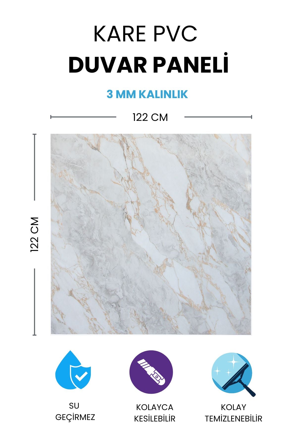 ROCK MARBEL WHİTE Düz Beyaz Kare Pvc Duvar Paneli