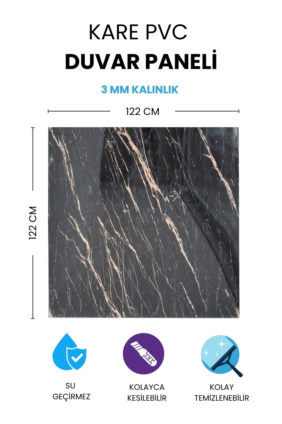 ROYAL GOLD LUXURY Düz Beyaz Kare Pvc Duvar Paneli