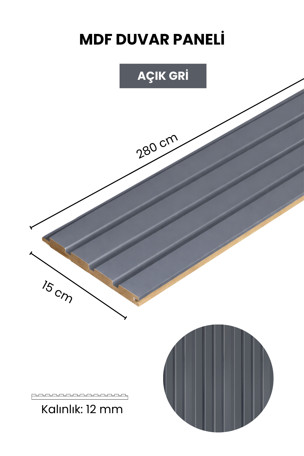 Dekoryap MDF Duvar Paneli Koyu Gri 15 × 280 cm
