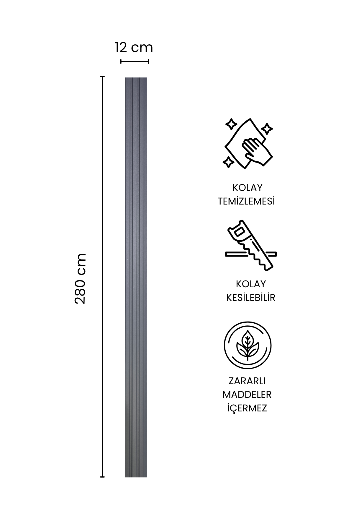 ANTRASİT MDF Panel Lambri 12 x 280 CM