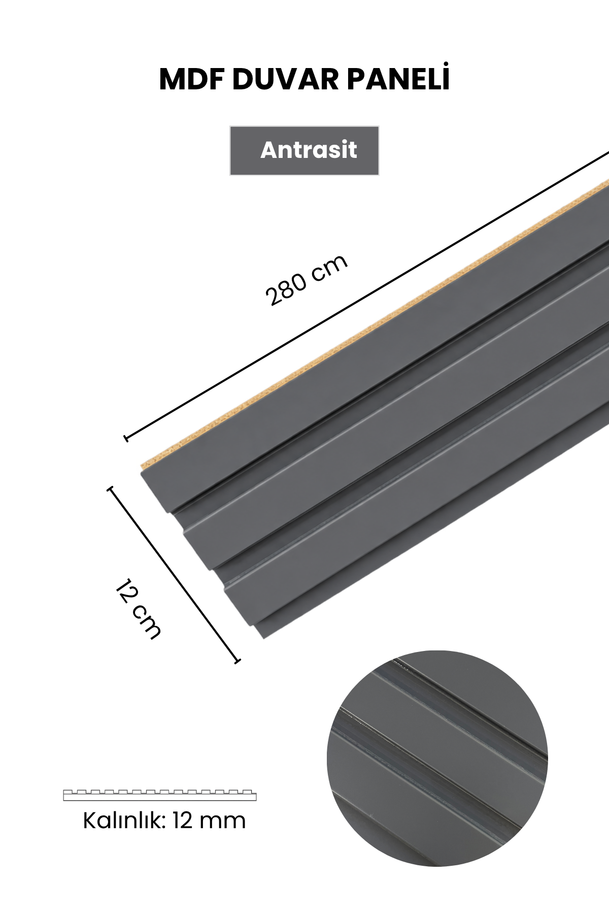 ANTRASİT MDF Panel Lambri 12 x 280 CM