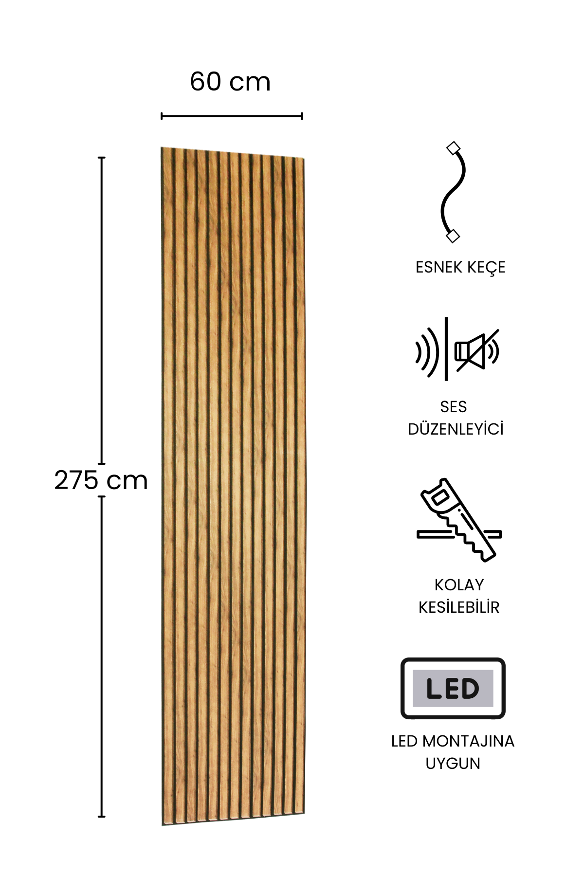 Dekoryap Akustik Duvar Paneli Teak 60×275 CM