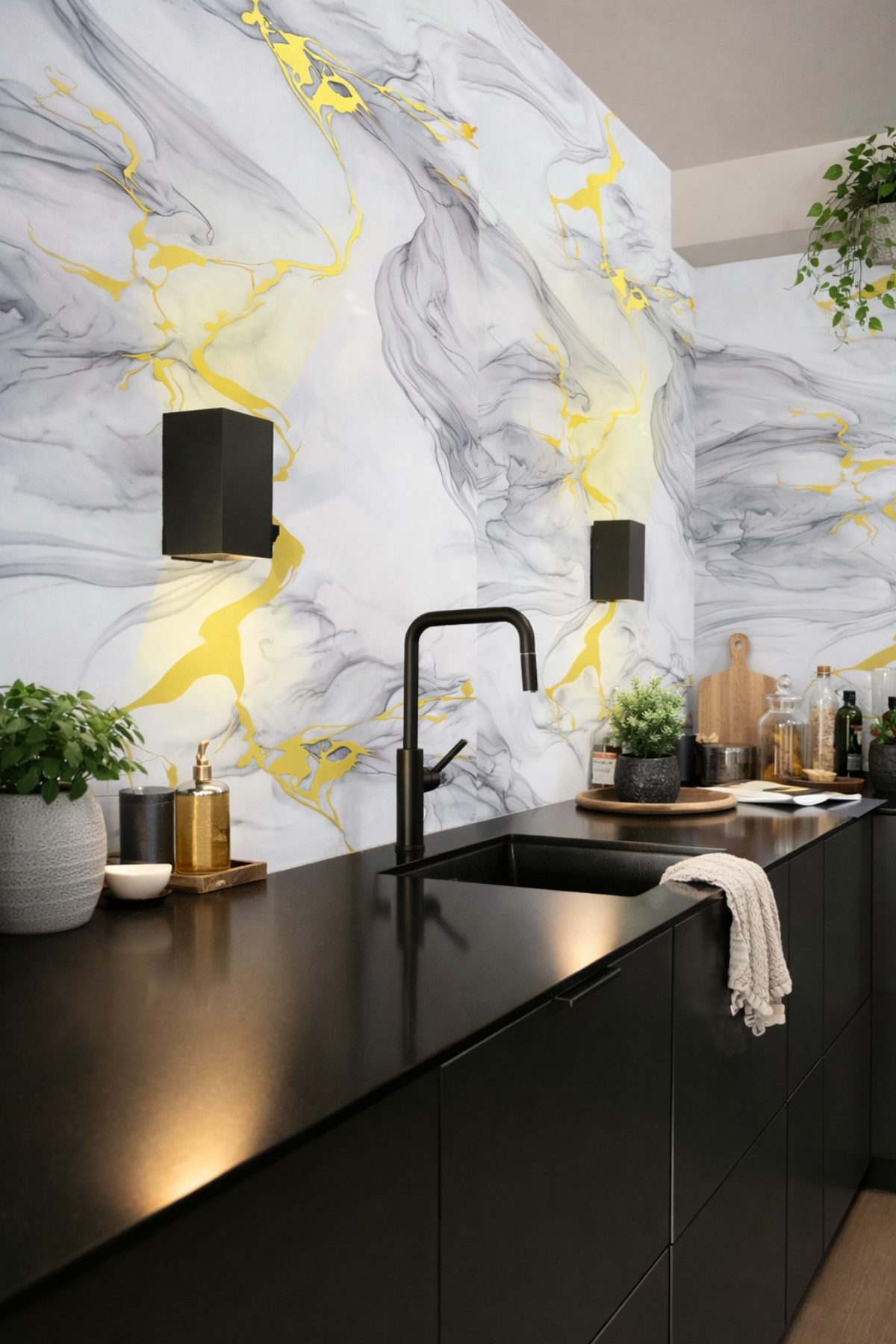 DEKORYAP BEYAZ GOLD MERMER DESENLİ PVC PANEL 122 x 244 CM