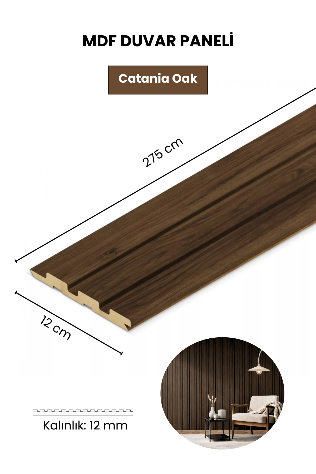 CATANIA OAK MDF Panel Lambri 12x 275 CM