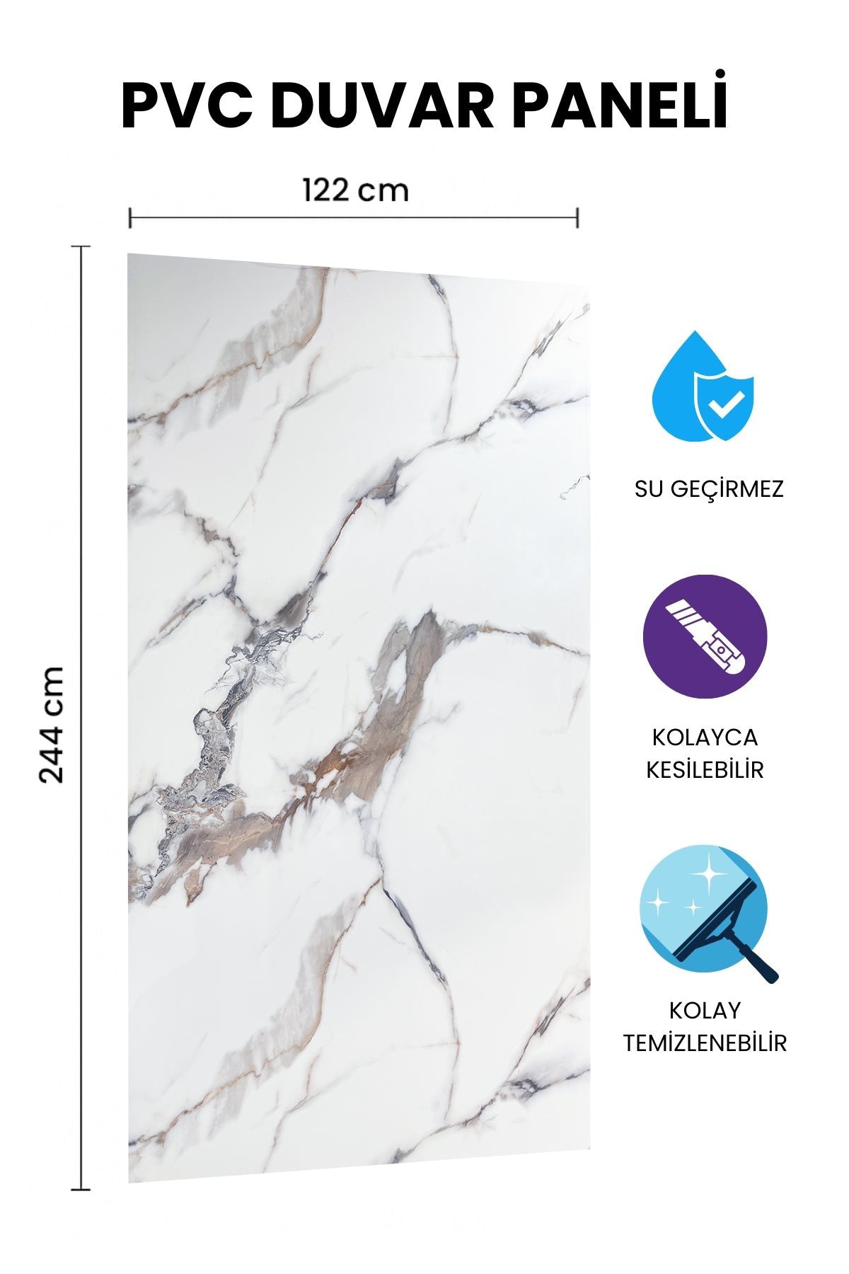 DEKORYAP CALACATTA BEYAZ MERMER DESENLİ PVC PANEL 122 x 244 CM