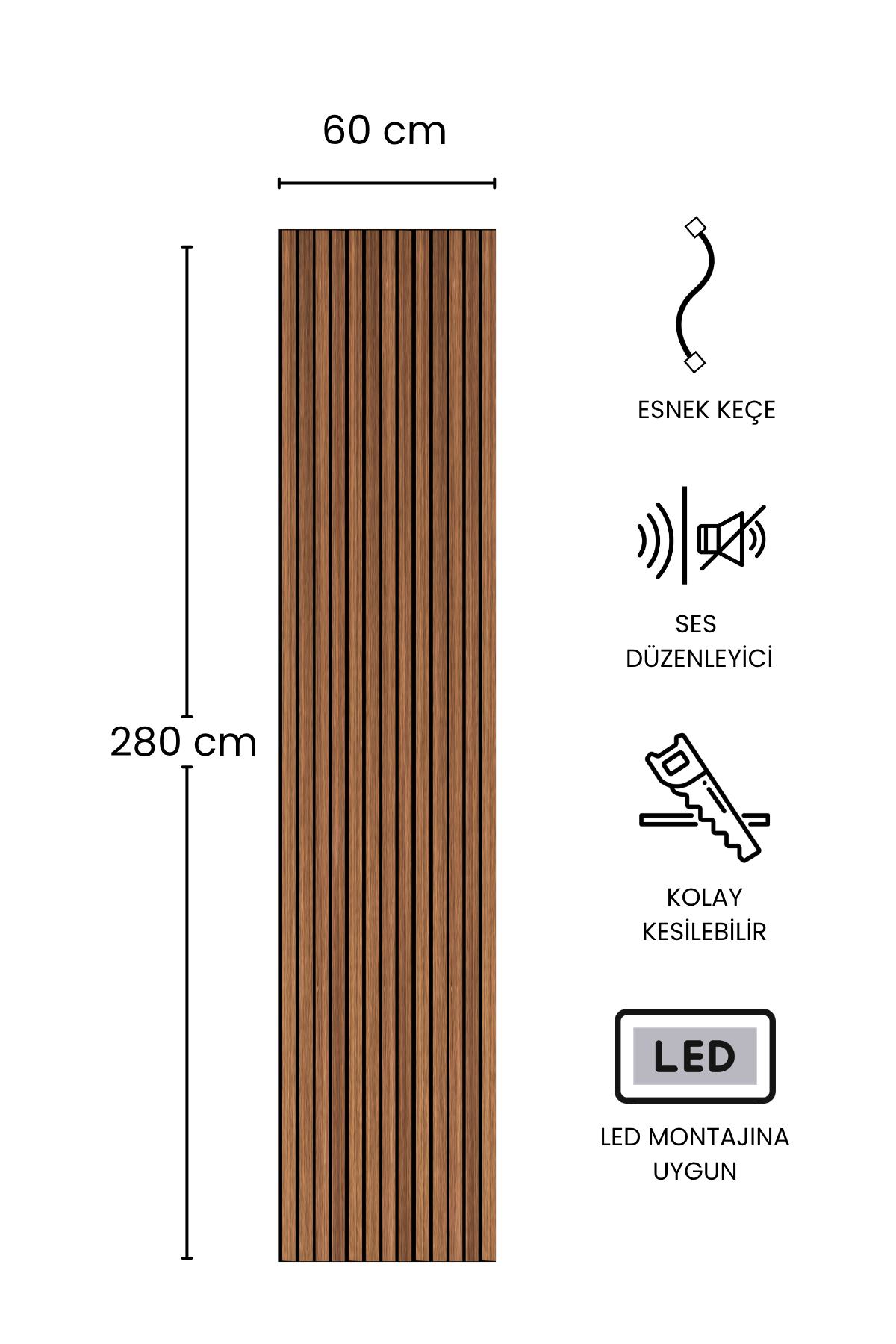 CEVİZ Premium Akustik Panel 60 x 280 CM