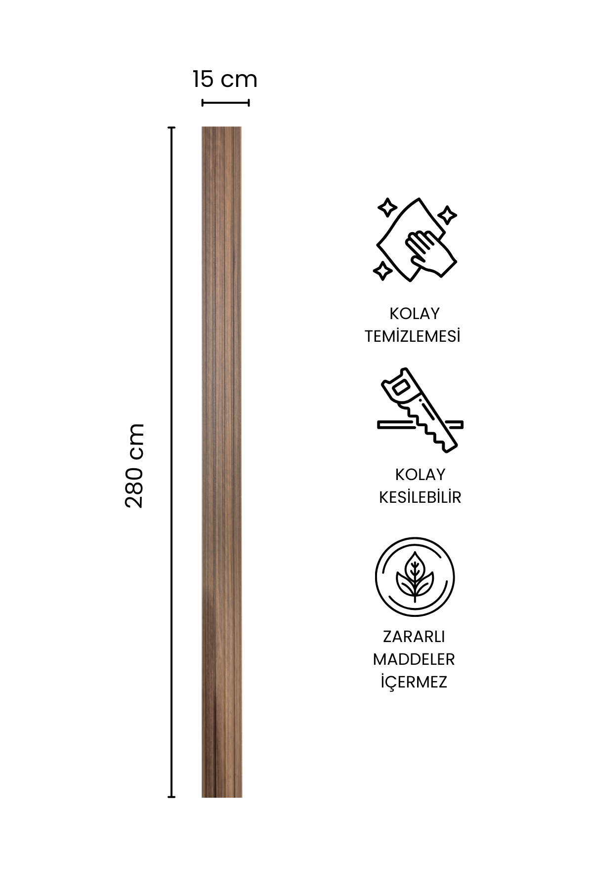 Dekoryap MDF Duvar Paneli CEVİZ Renk 15 × 280 cm