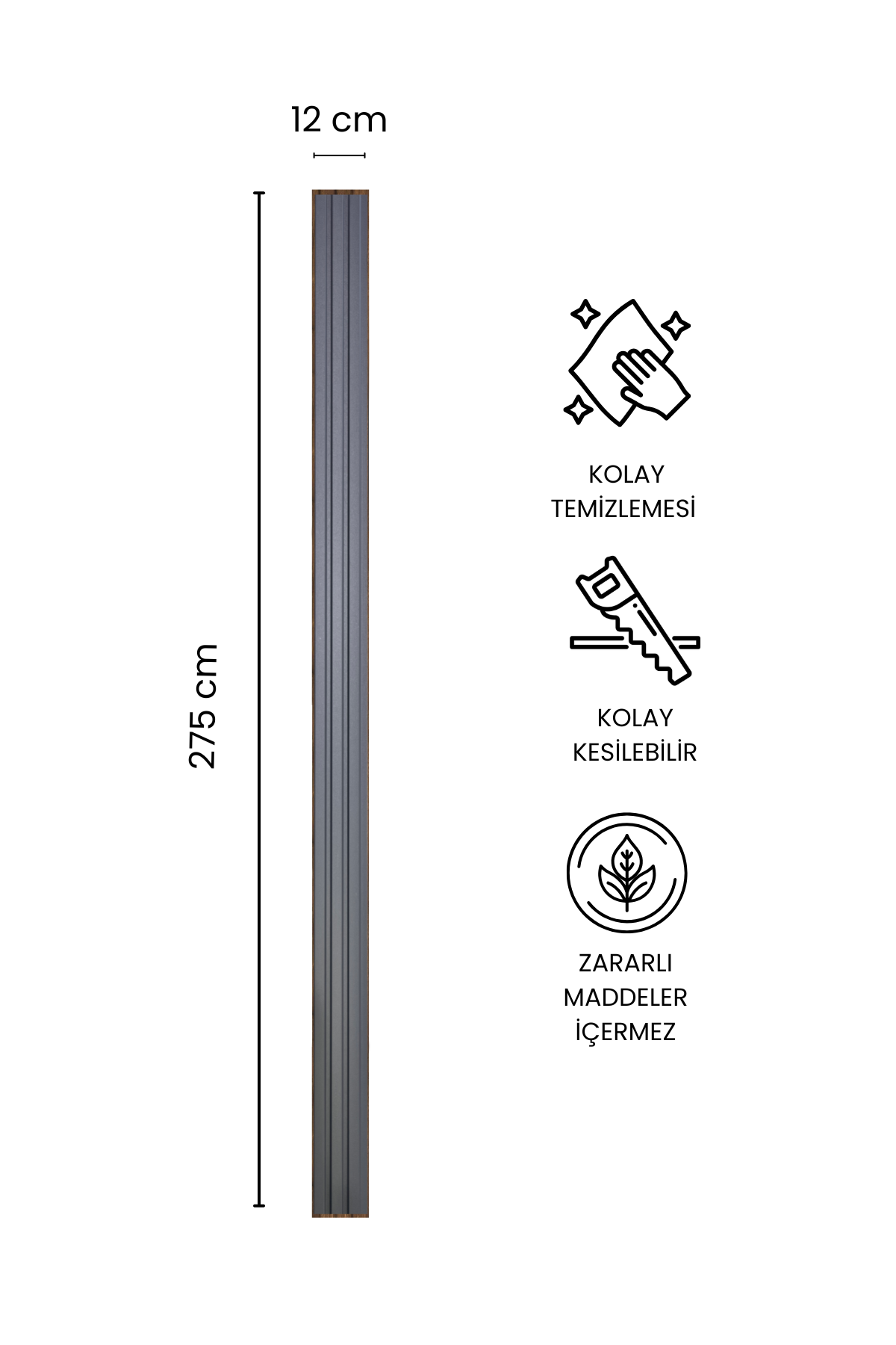 Dekoryap MDF Duvar Paneli ANTRASİT Renk 12 × 275 cm