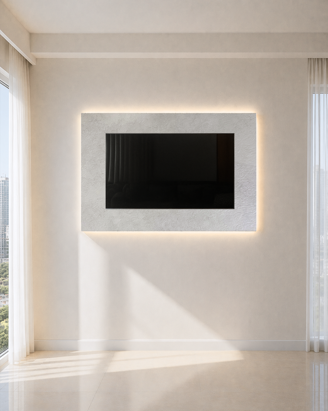 Dekoryap TV Ünitesi Seti  Lofte Beyaz PVC Panel, TV Kasası ve RGB LED Paket
