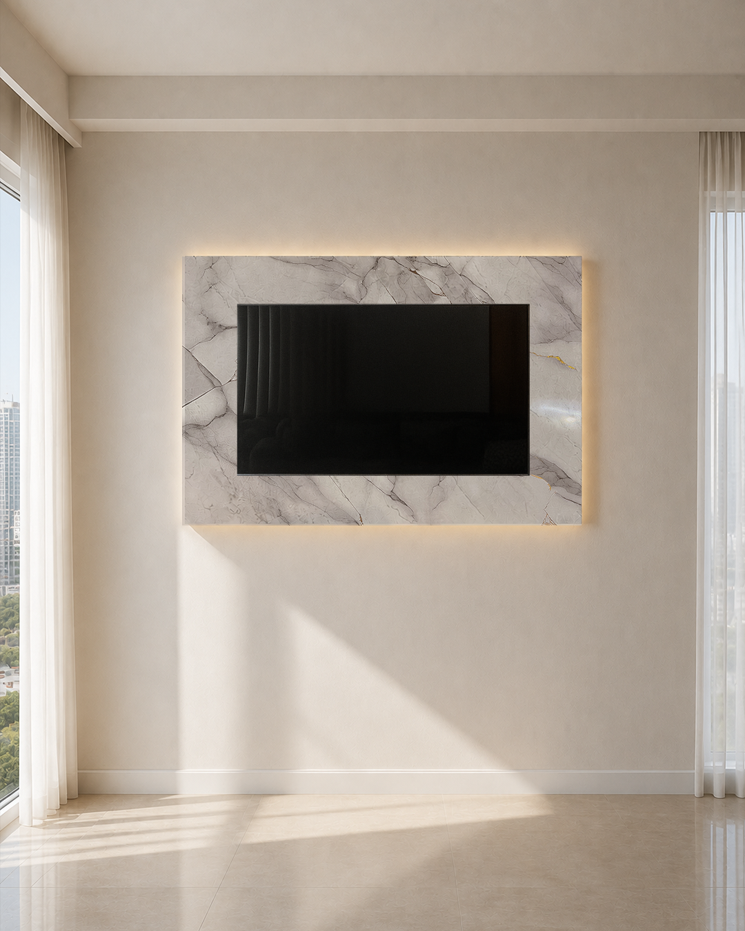 Dekoryap TV Ünitesi Seti PVC Panel, TV Kasası ve RGB LED Paket 