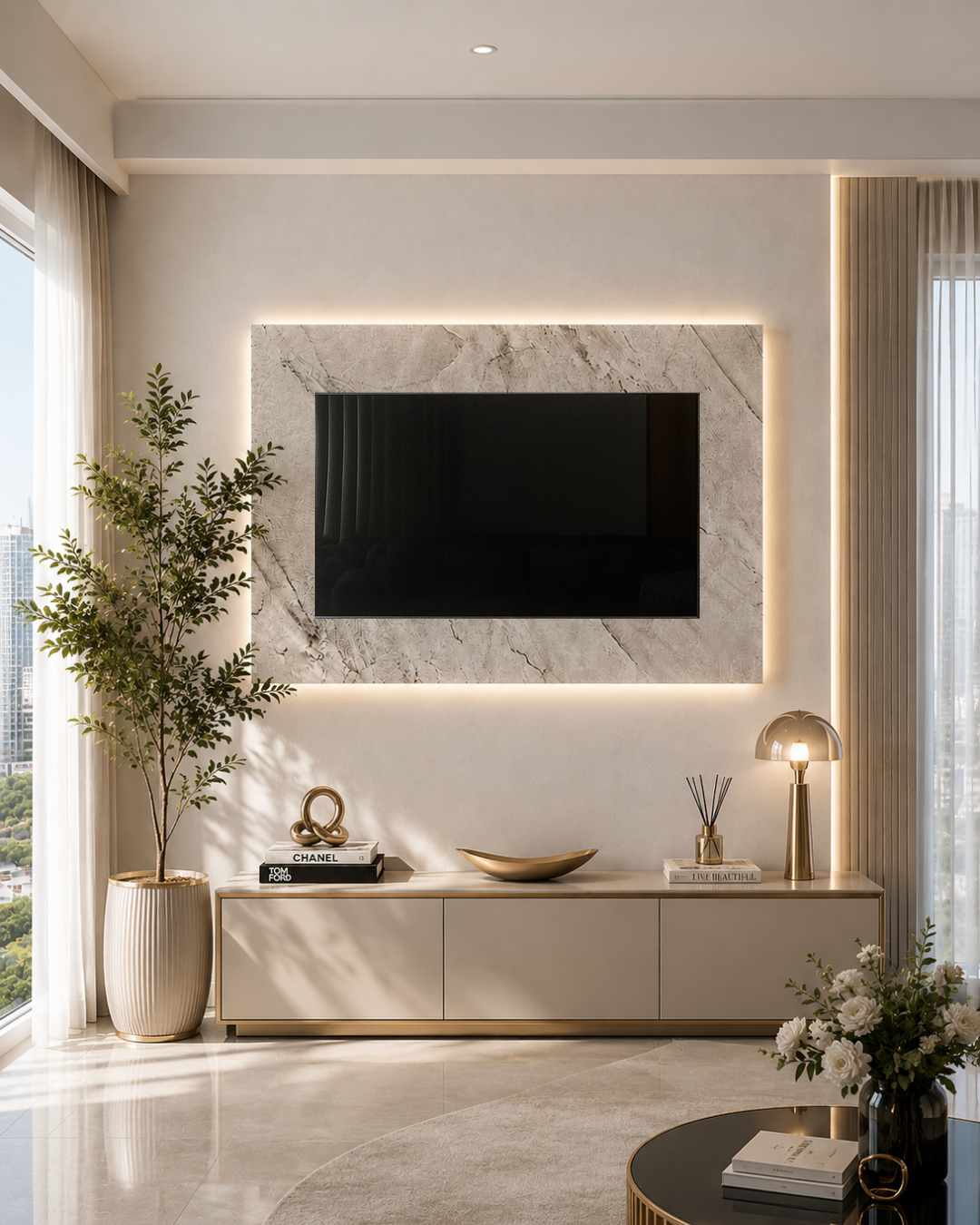 Dekoryap TV Ünitesi Seti PVC Panel, TV Kasası ve RGB LED Paket 