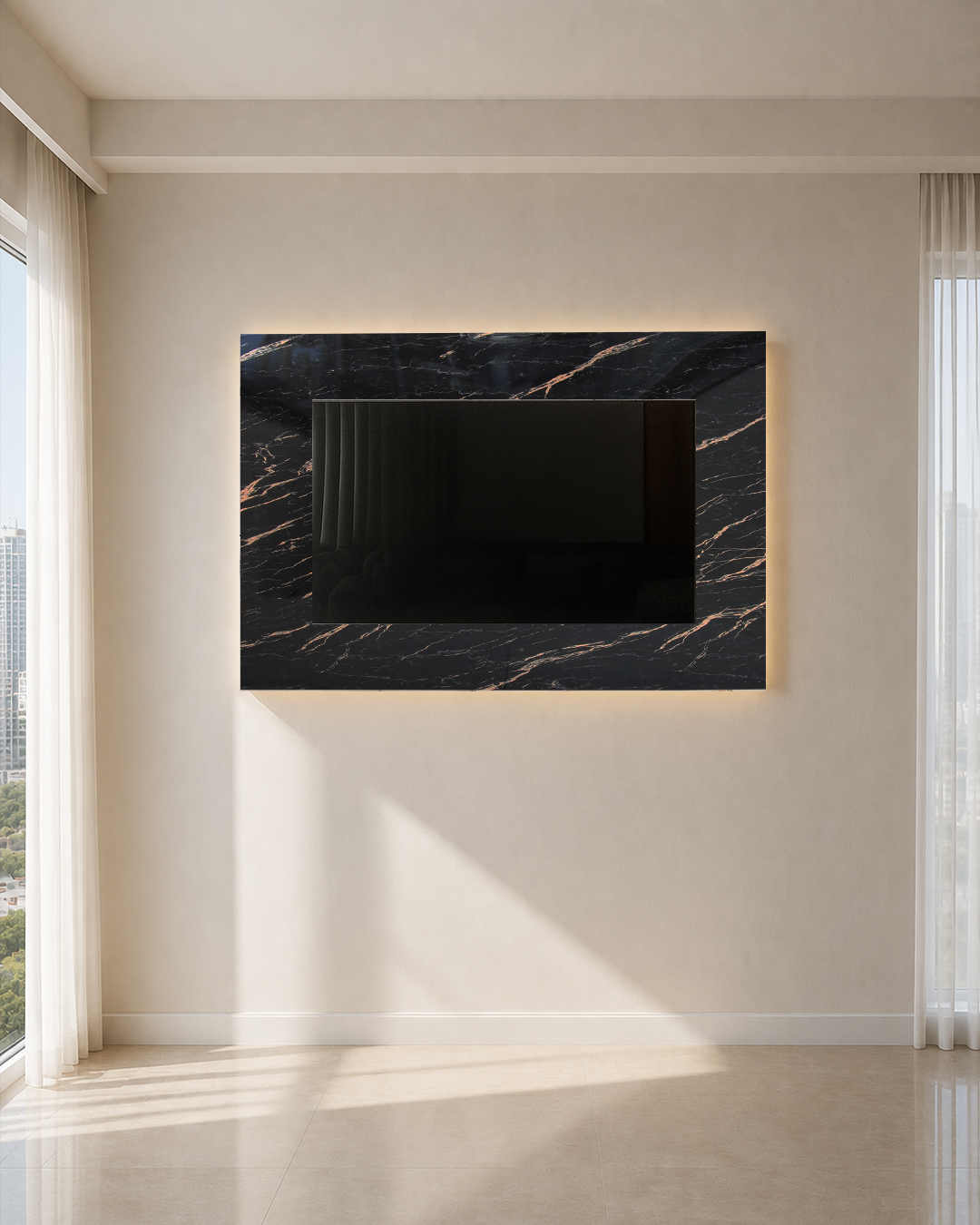 Siyah Mermer PVC TV Ünitesi Seti Paket