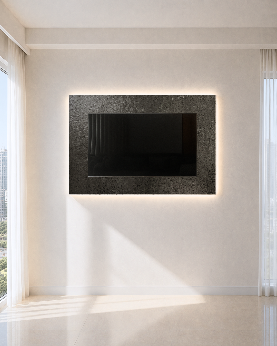 Dekoryap TV Ünitesi Seti  Siyah Obsidyen PVC Panel, TV Kasası ve RGB LED Paket