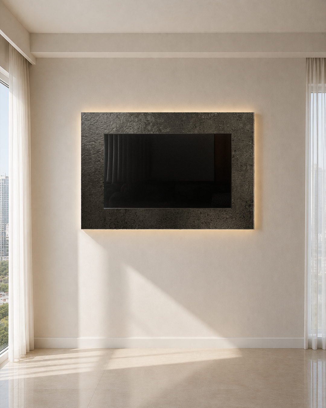 Dekoryap TV Ünitesi Seti Siyah PVC Panel, TV Kasası ve RGB LED Paket