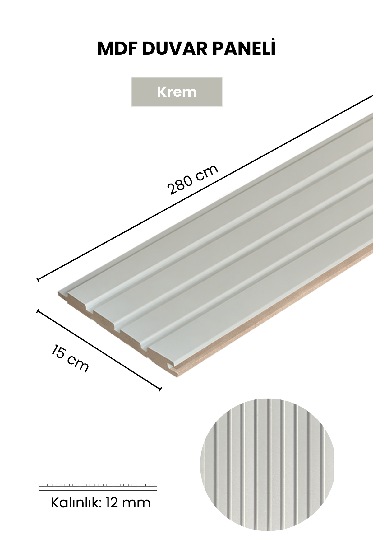 Dekoryap MDF Duvar Paneli KREM 15 × 280 cm