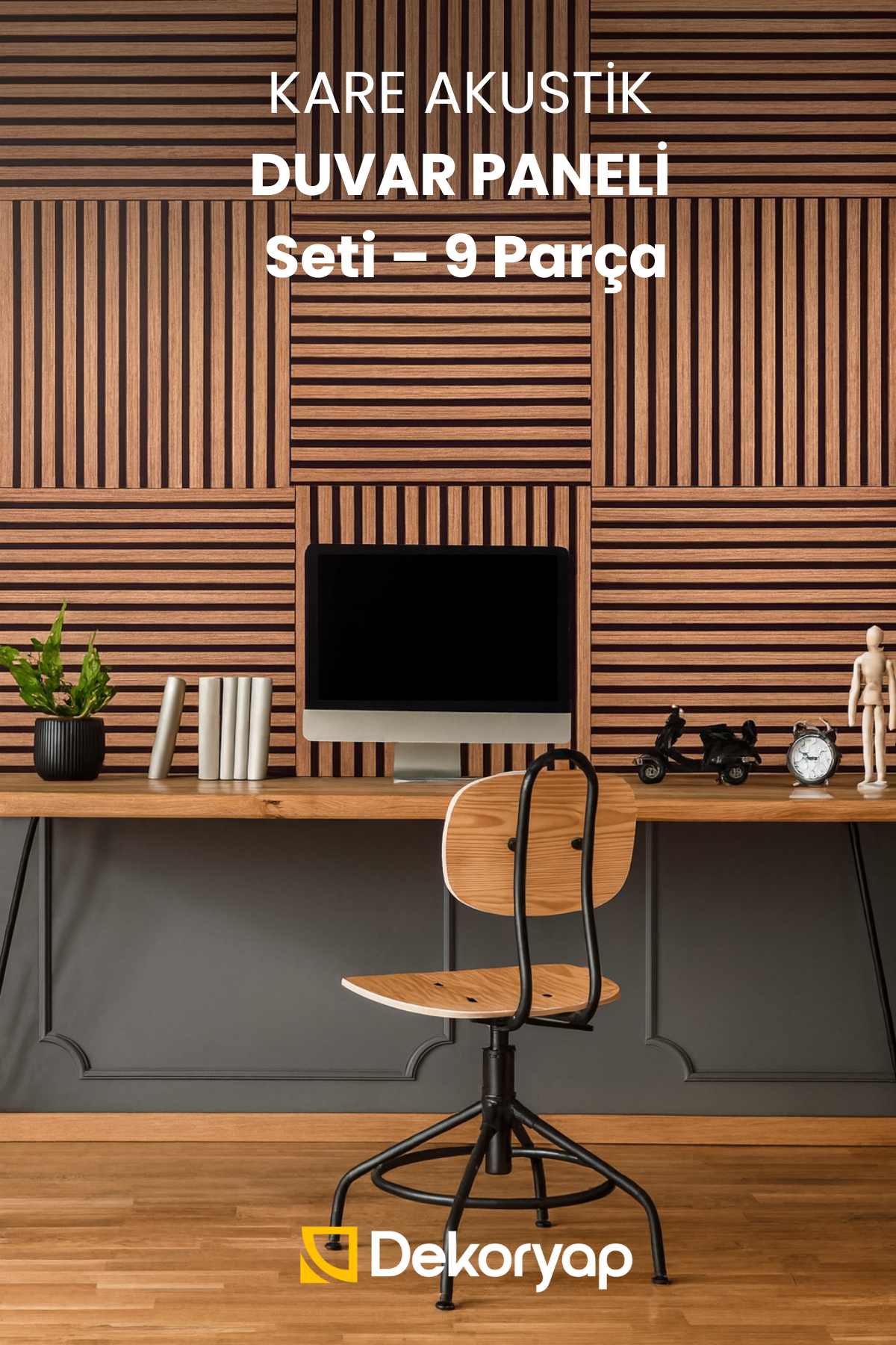 Kare Mdf Çıtalı Akustik Duvar Paneli – 9 Parça Seti