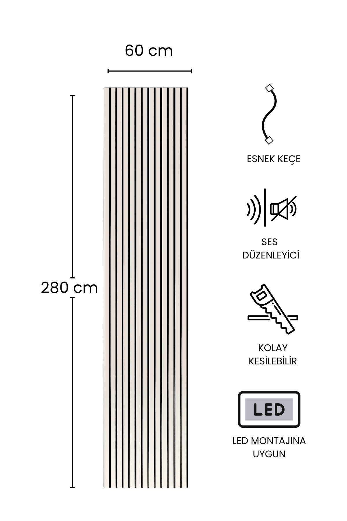 Krem Premium Akustik Panel 60 x 280 CM