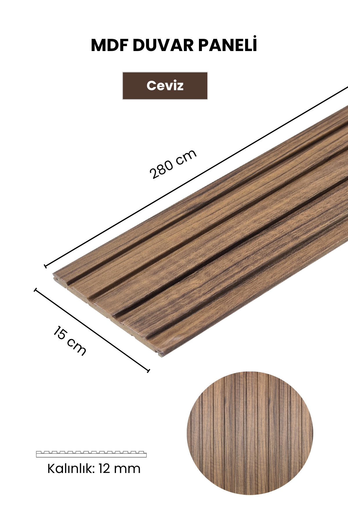 Dekoryap MDF Duvar Paneli CEVİZ Renk 15 × 280 cm