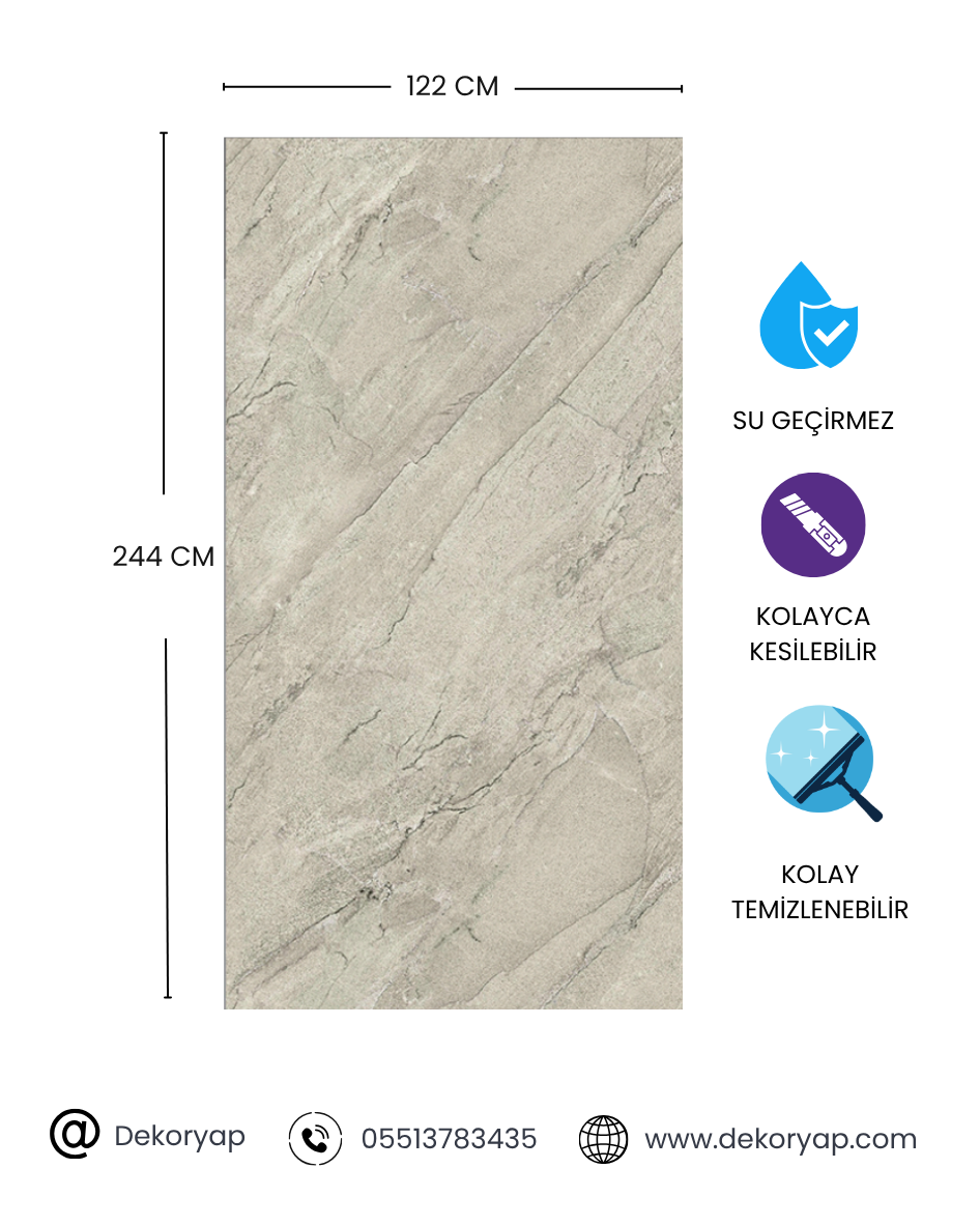 DEKORYAP ANADOLU BEJ TAŞ DESENLİ MAT PVC PANEL 122 x 244 CM