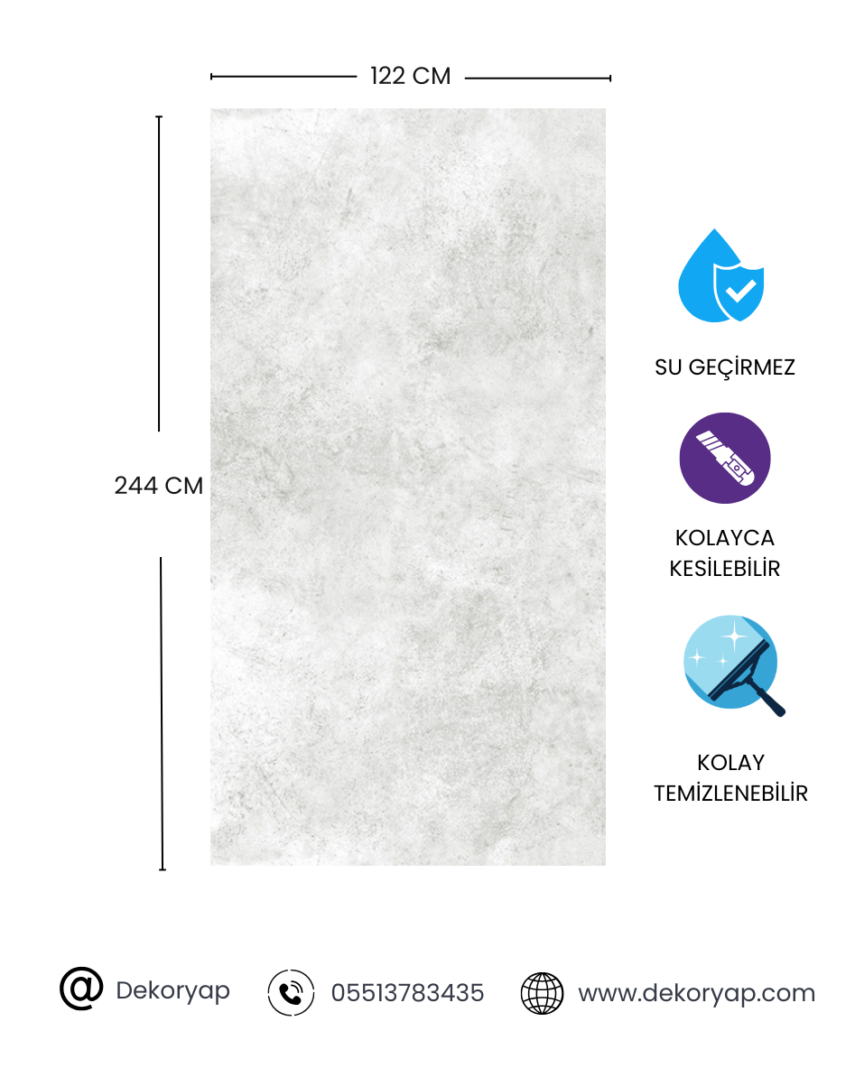 DEKORYAP LOFTE BEYAZ BETON DESENLİ MAT PVC PANEL 122 x 244 CM