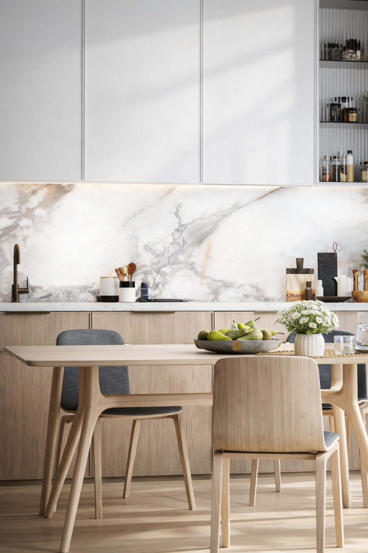 2'li Beyaz-Kahverengi-Gri Mutfak Duvar Kaplama Pvc Panel 61X244 cm Dekoryap