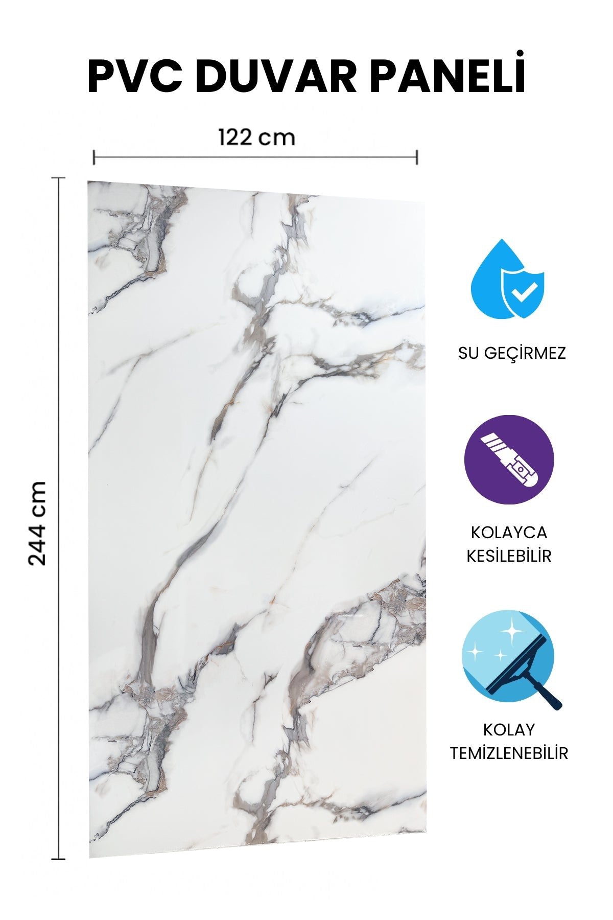 ROCK BEYAZ – BEYAZ MERMER DESENLİ PVC PANEL 122x244 CM