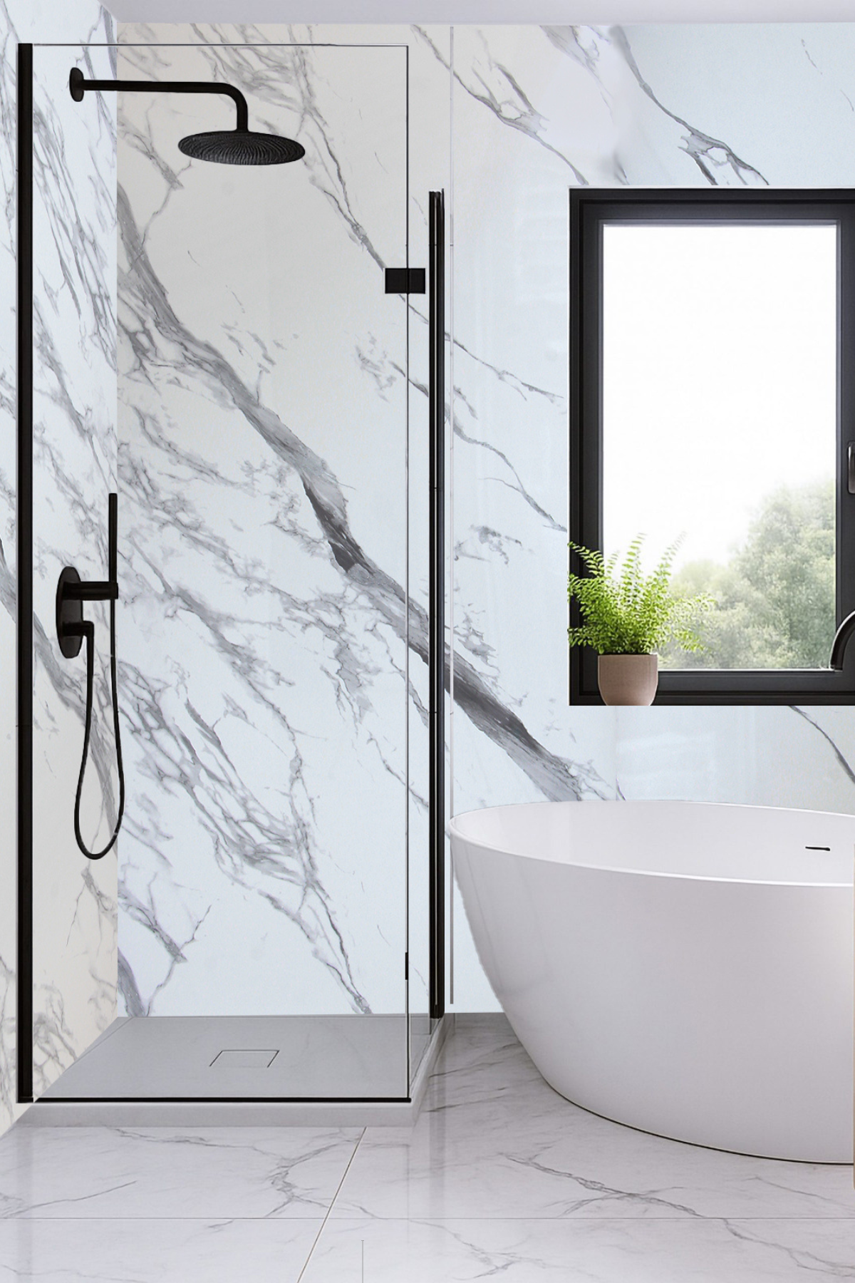SUMQUAT WHITE GRAY Mermer Desenli PVC Panel 122 x 244 CM - Dekoryap