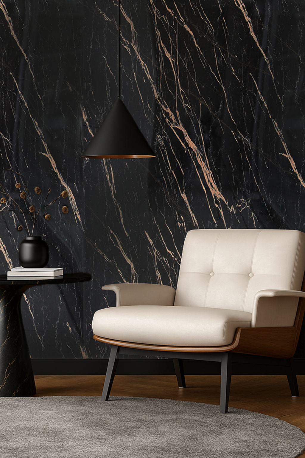 Siyah Altın Mermer Desenli PVC Panel 122 x 244 CM