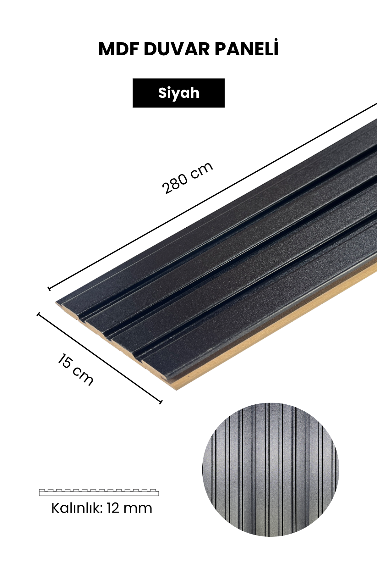 Dekoryap MDF Duvar Paneli SİYAH Renk 15 × 280 cm