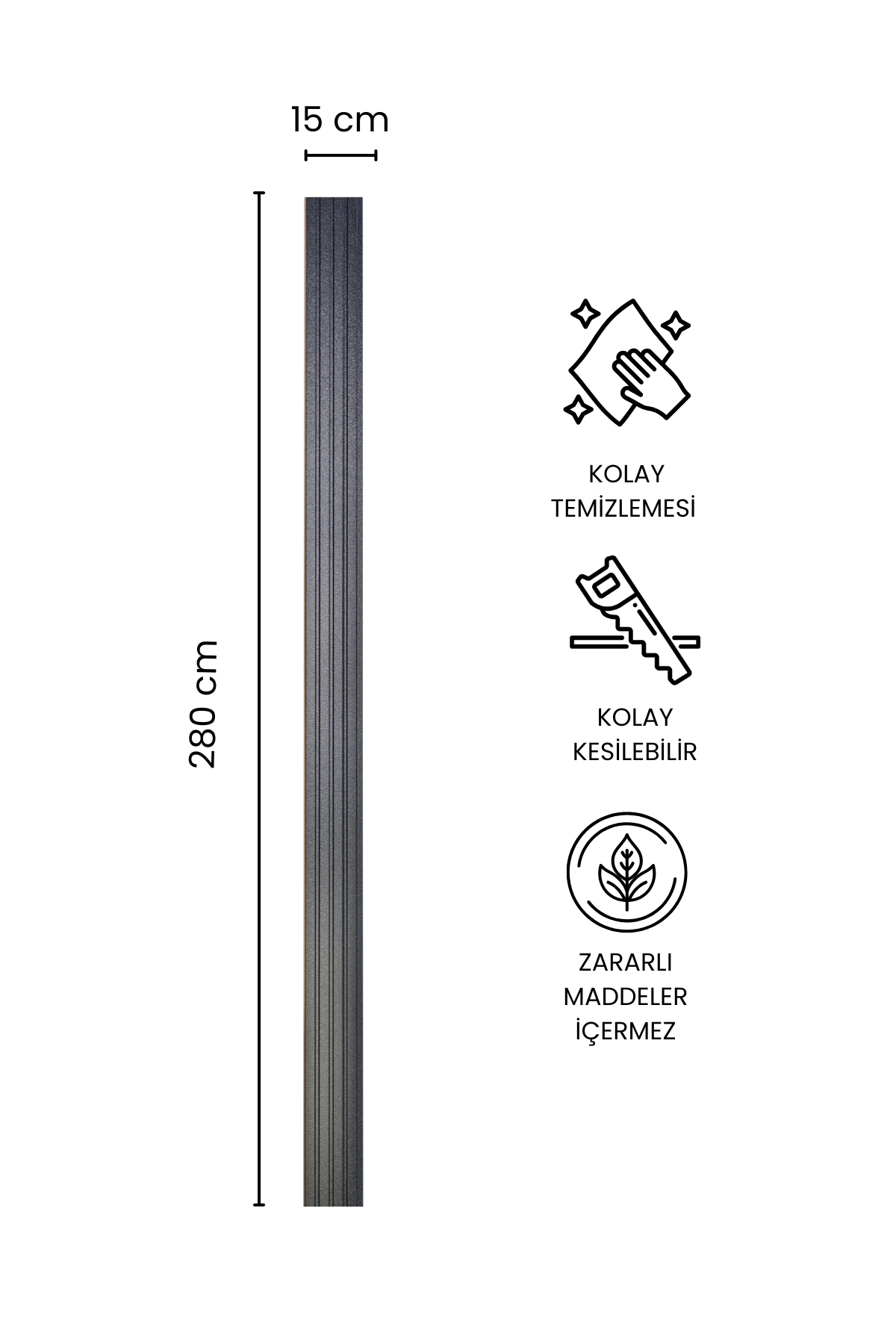 Dekoryap MDF Duvar Paneli SİYAH Renk 15 × 280 cm