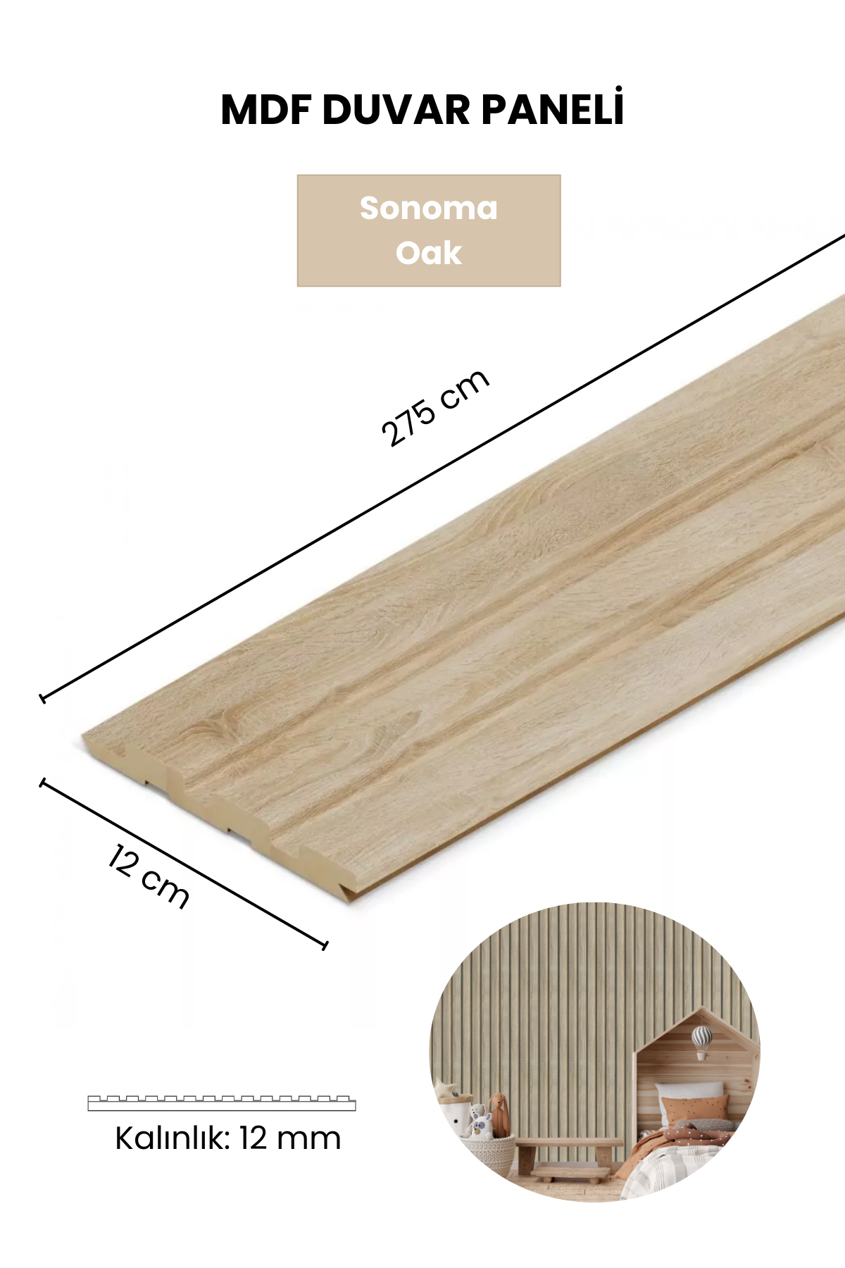 SONOMA OAK MDF Panel Lambri 12 x 275 CM - Dekoryap