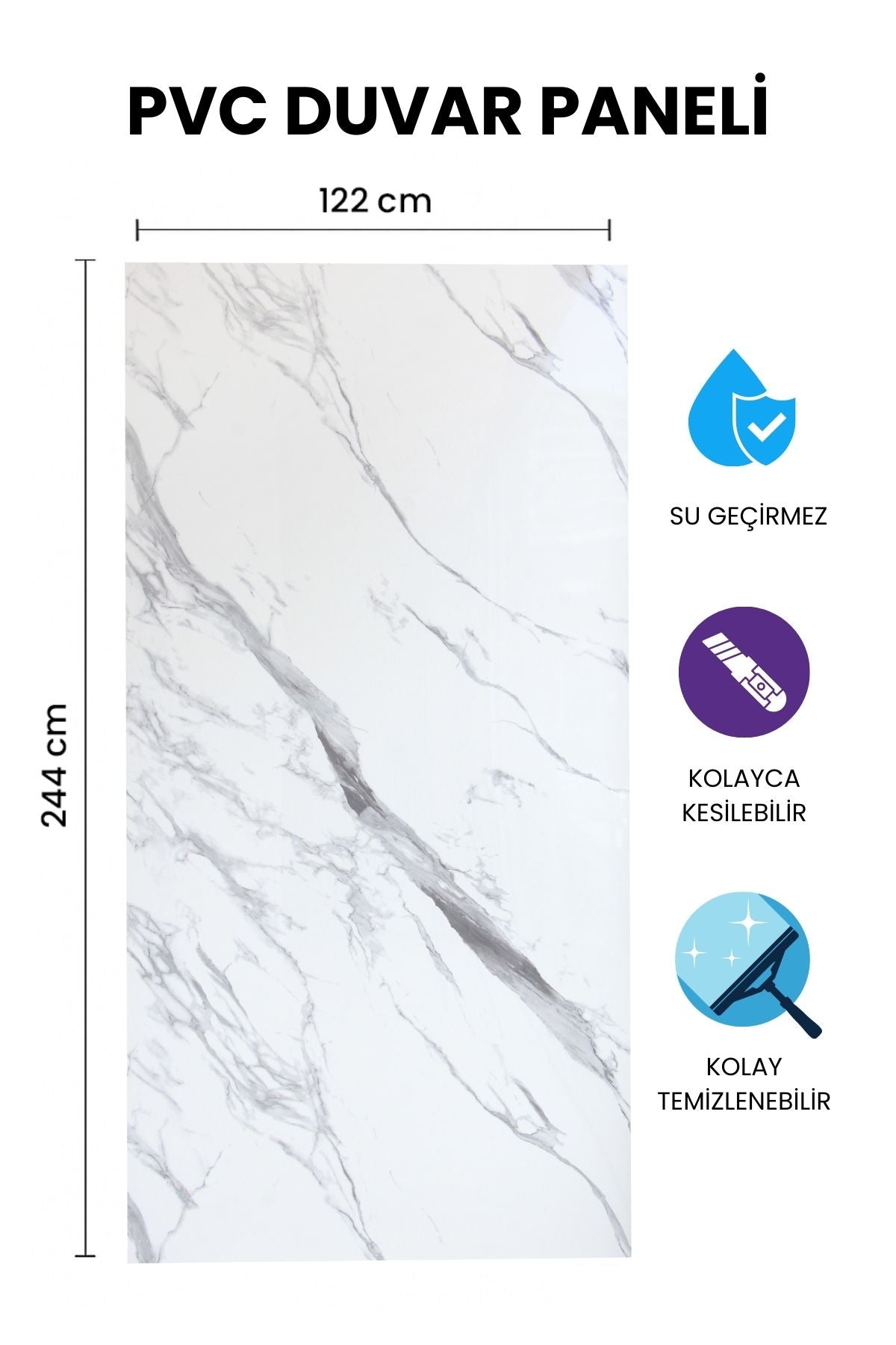 SUMQUAT WHITE GRAY Mermer Desenli PVC Panel 122 x 244 CM - Dekoryap
