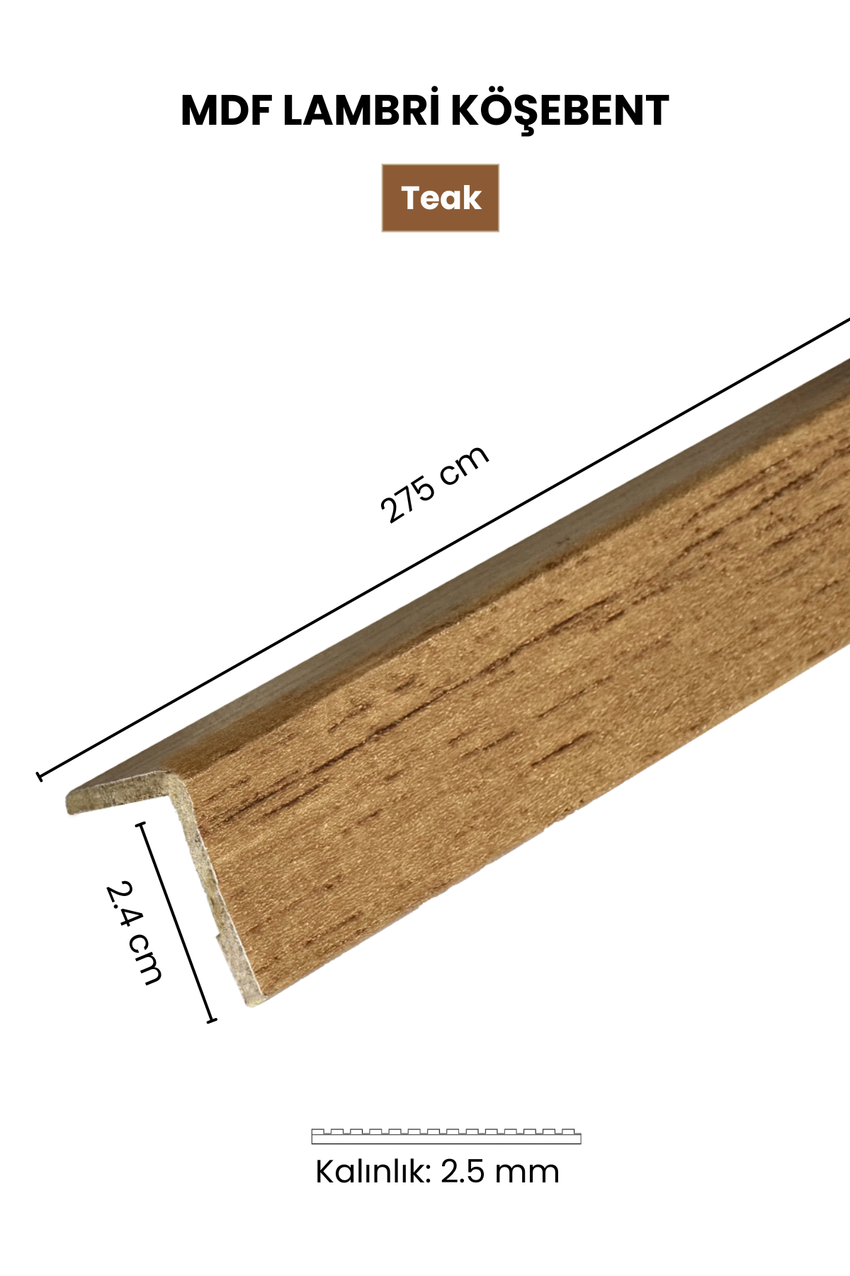 Dekoryap TEAK MDF Lambri Köşebent doğal ahşap dokusu, sıcak teak rengi, duvar köşeleri için dekoratif ve modern bitiş profili