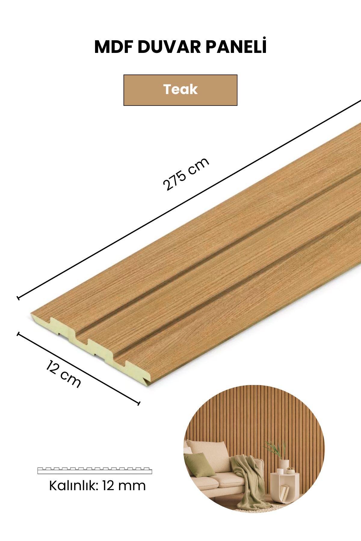 Dekoryap MDF Duvar Paneli TEAK Renk 12 × 275 cm